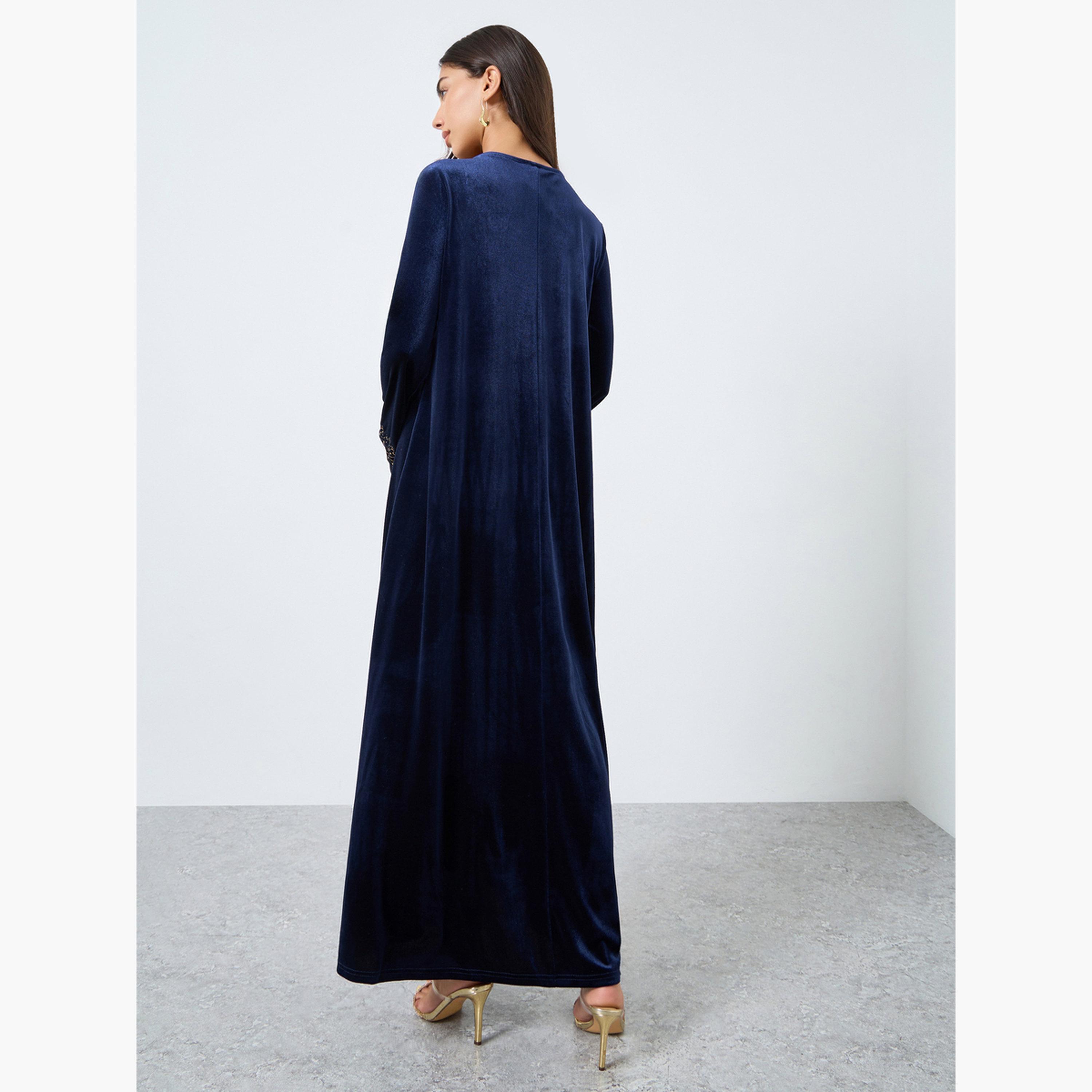ستايلي - جلابية مطرزة بمظهر مخملي-women-arabicclothing-jalabiyas-image-4