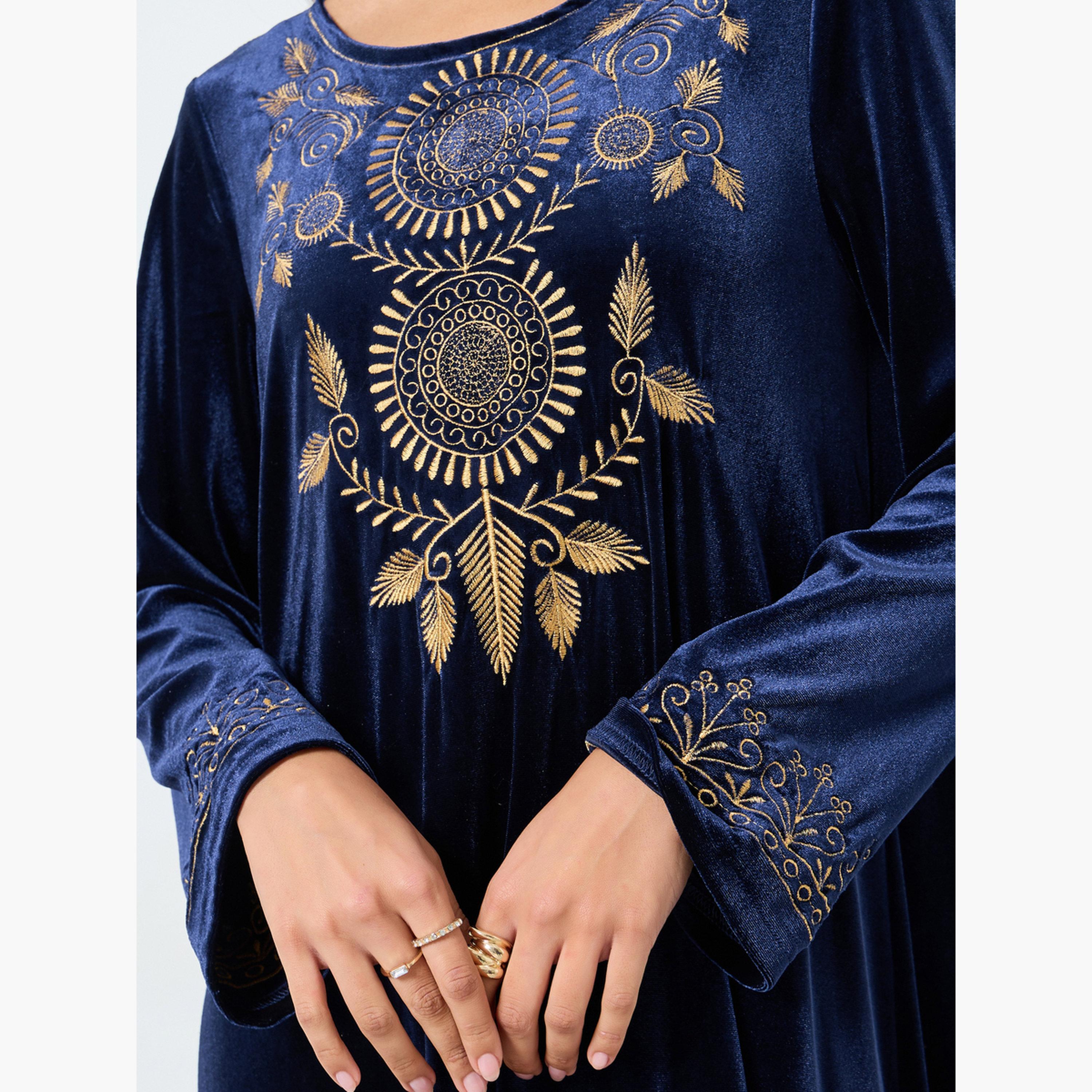ستايلي - جلابية مطرزة بمظهر مخملي-women-arabicclothing-jalabiyas-image-5