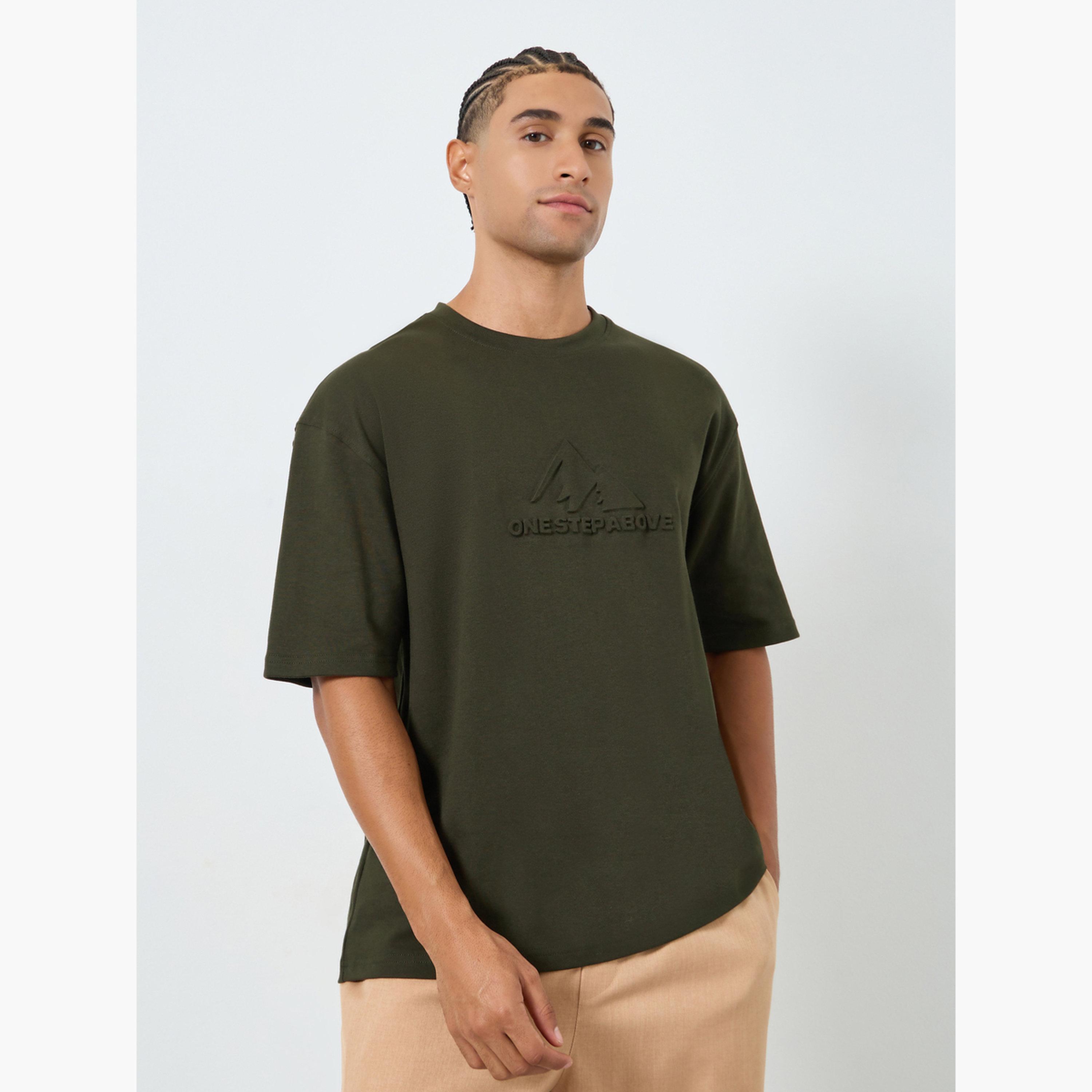 Styli Men Olive Graphic Embossed Oversized T-Shirt-men-clothing-tshirtsandpolos-tshirts-image-1