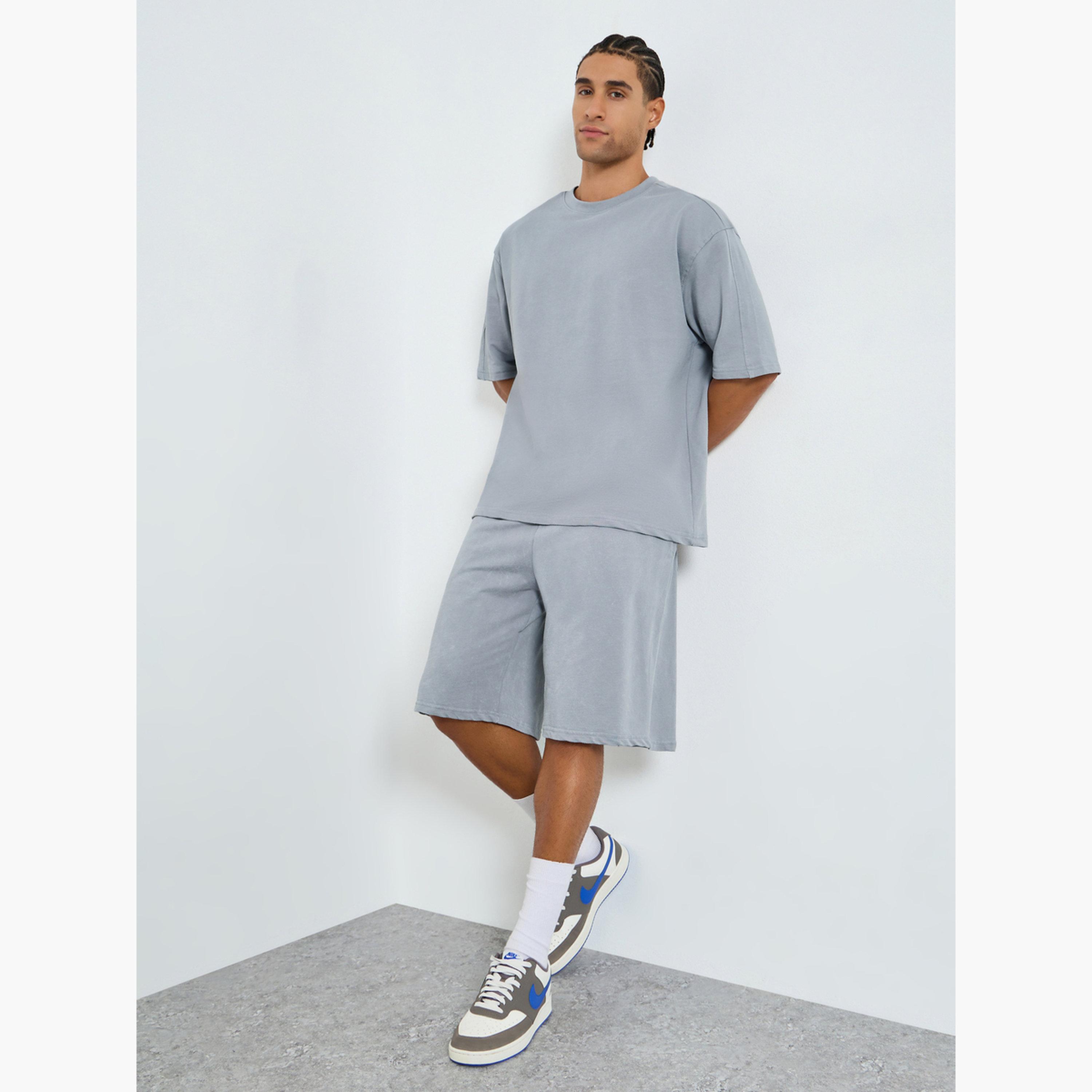 Styli Men Oversized Cut and Sew Panel T-Shirt and Shorts Co-Ords-men-clothing-coordsets-image-1