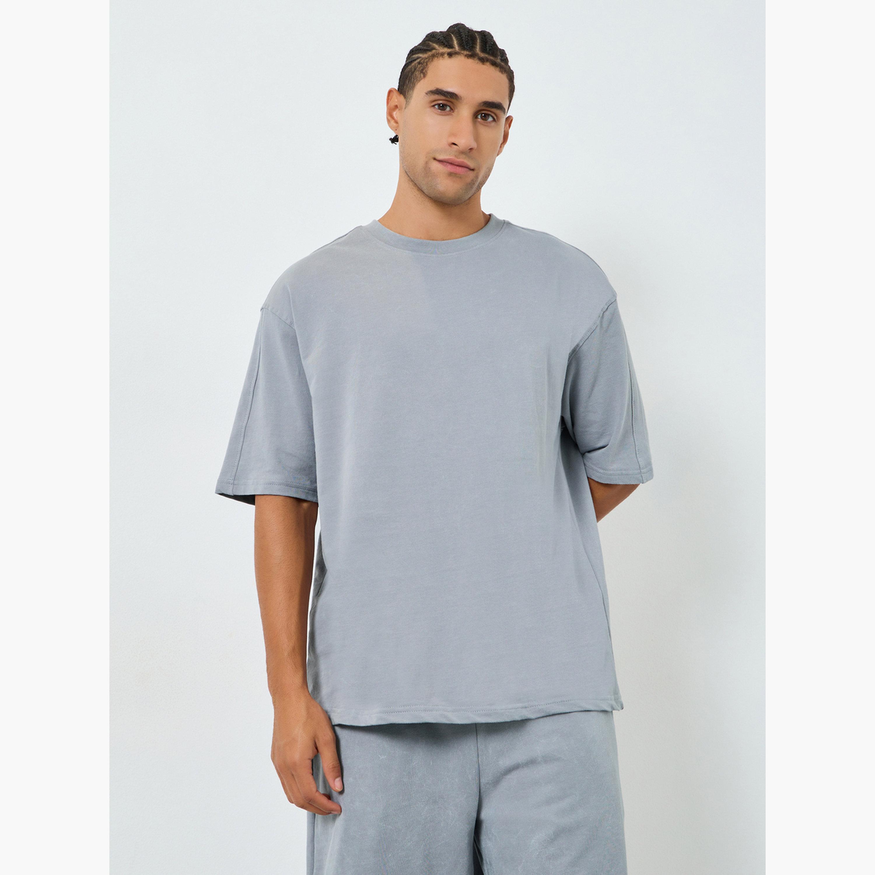 Styli Men Oversized Cut and Sew Panel T-Shirt and Shorts Co-Ords-men-clothing-coordsets-image-2