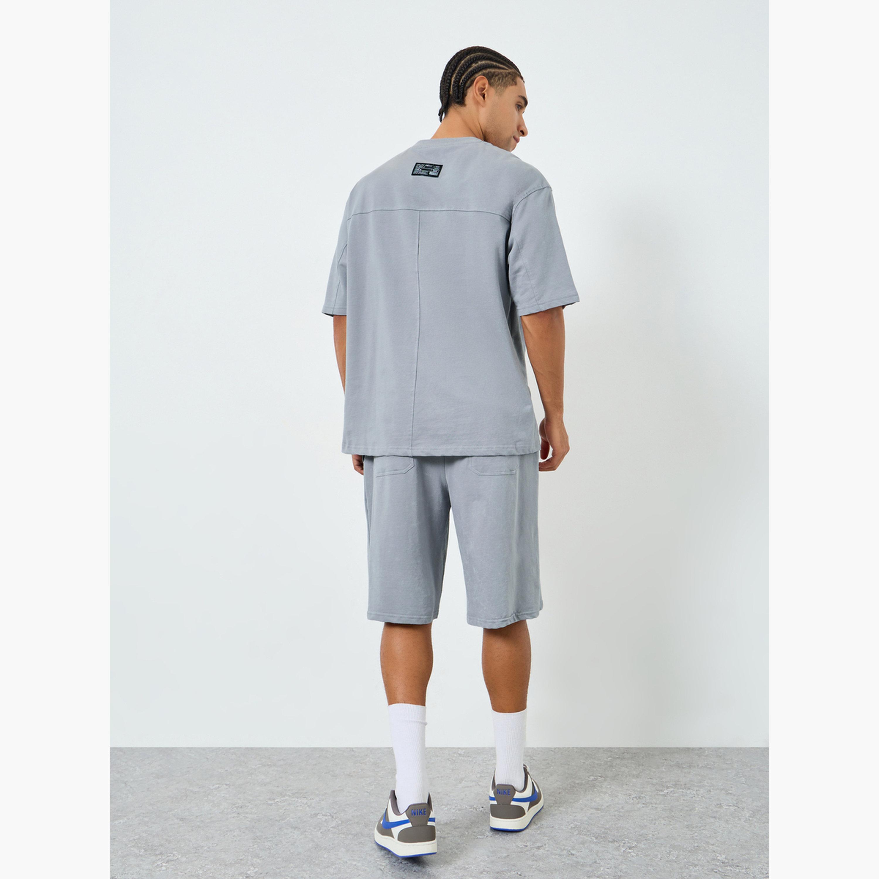 Styli Men Oversized Cut and Sew Panel T-Shirt and Shorts Co-Ords-men-clothing-coordsets-image-3