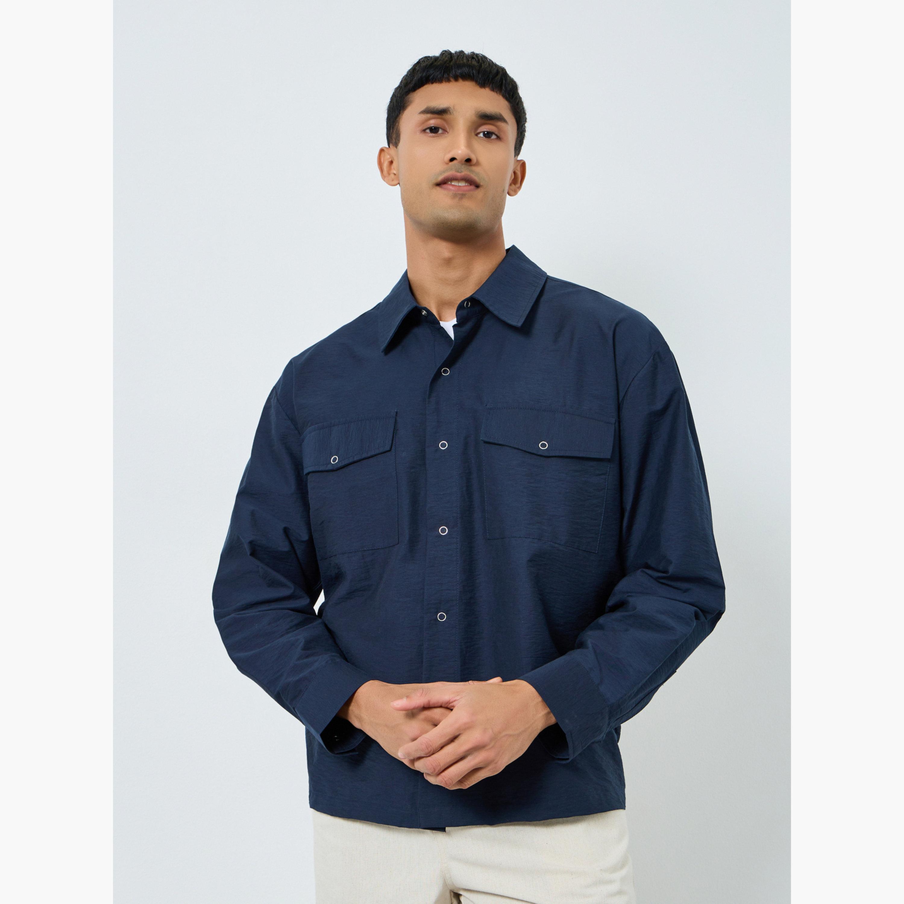 Styli Men Navy Blue Oversized Utility Shirt-men-clothing-shirts-image-1
