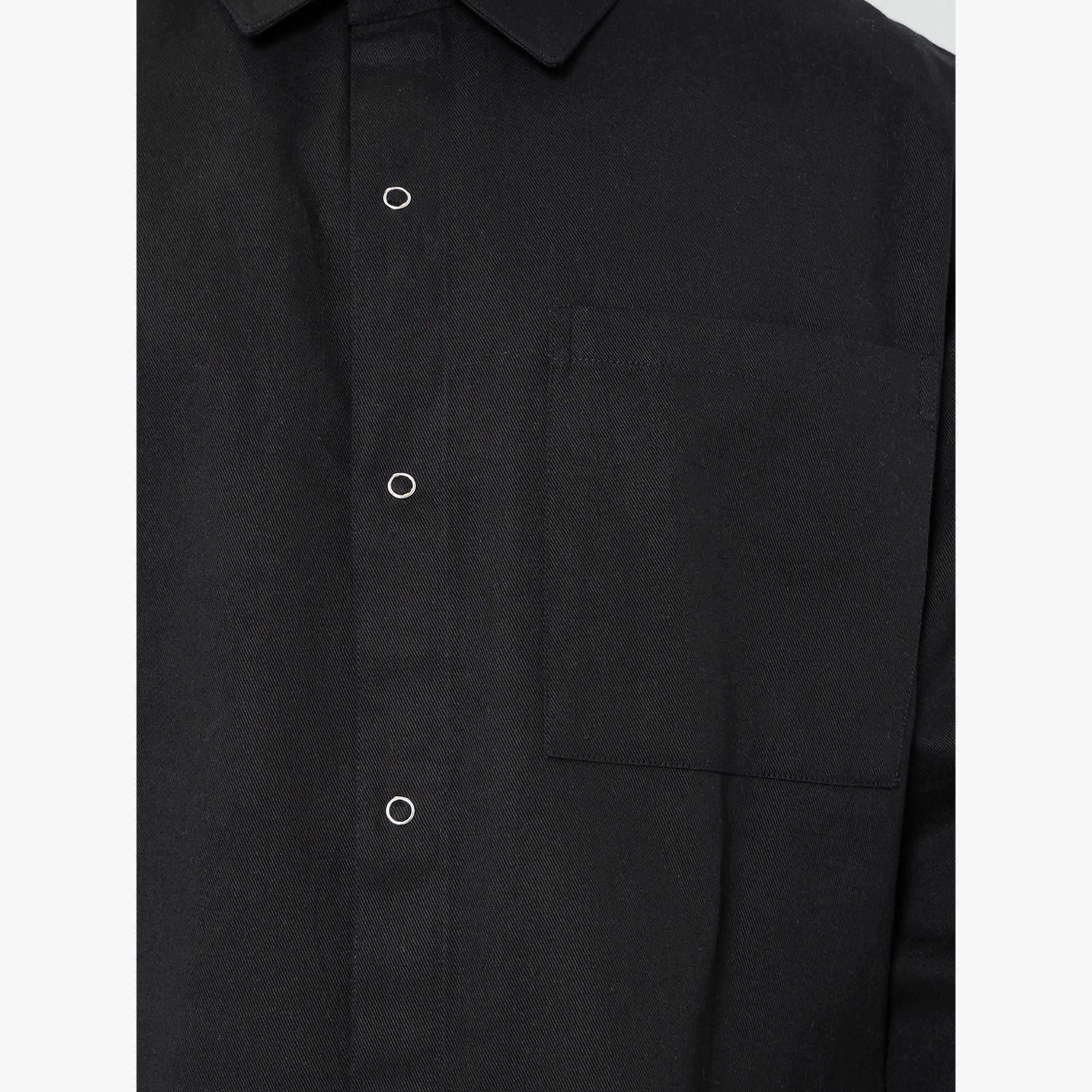 Styli Men Black Oversized Spread Collar Shirt-men-clothing-shirts-image-3