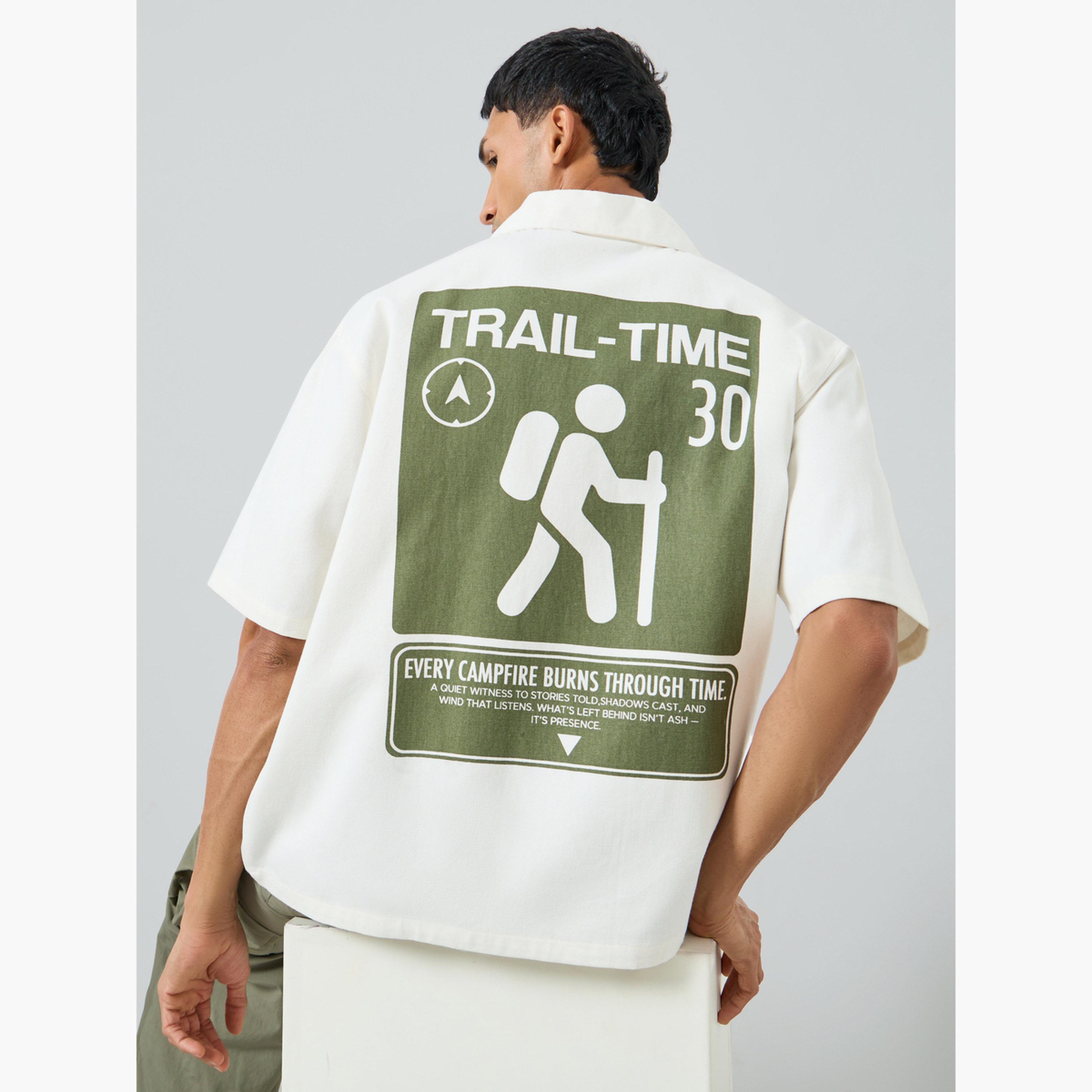 Styli Men Cream Graphic Print Camp Shirt-men-clothing-shirts-image-3