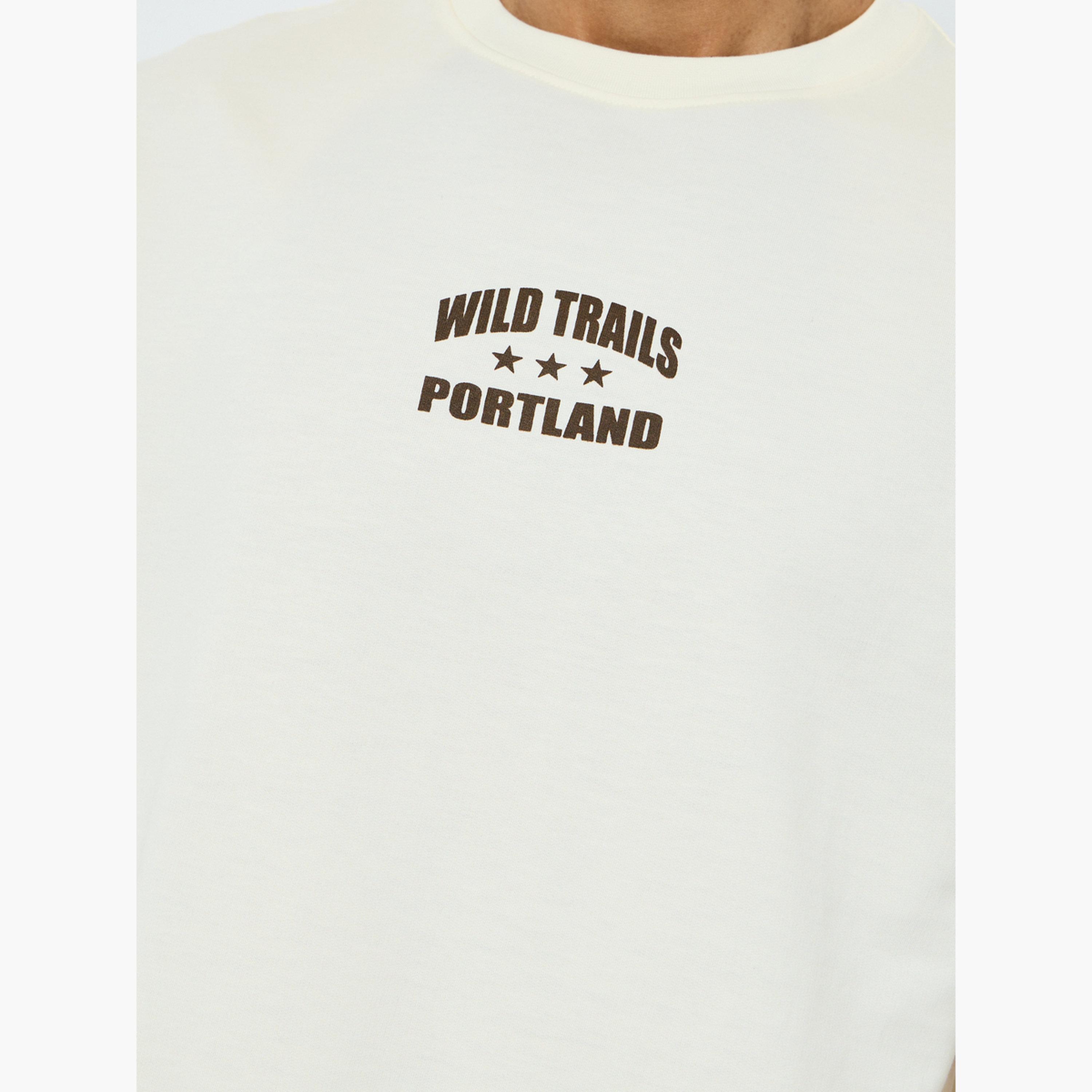Styli Men Cream Minimal Print Oversized T-Shirt and Shorts Co-Ords-men-clothing-coordsets-image-4