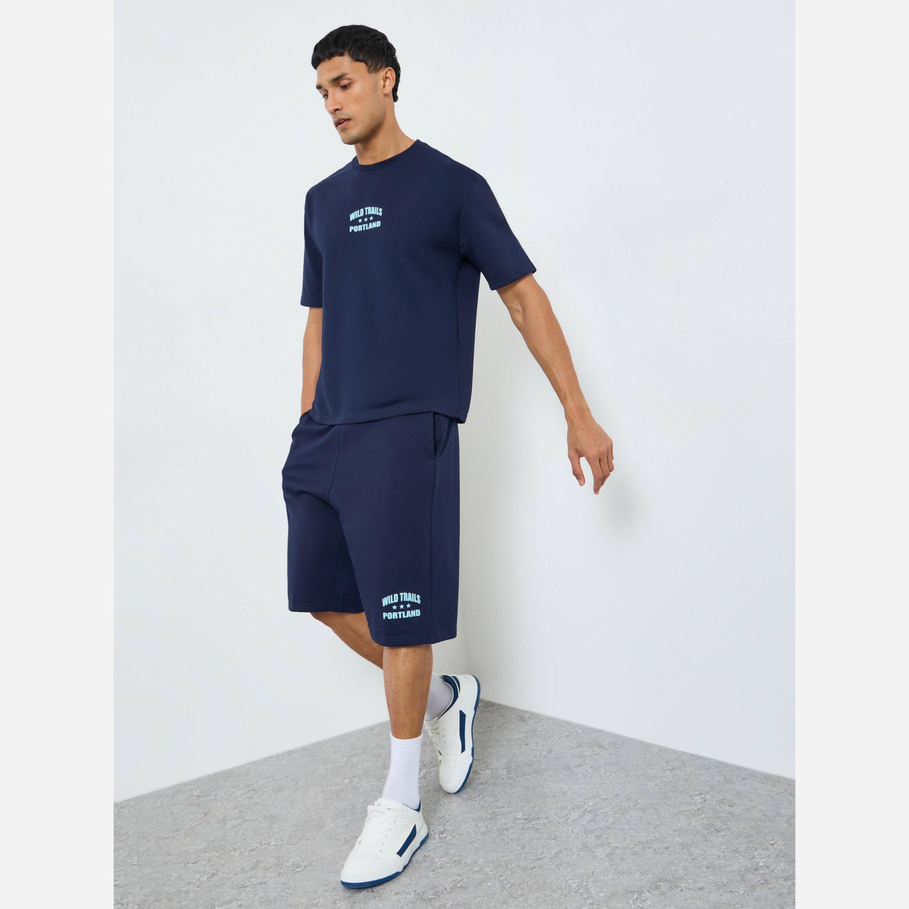 Styli Men Minimal Print Oversized T-Shirt and Shorts Set-men-clothing-coordsets-image-1
