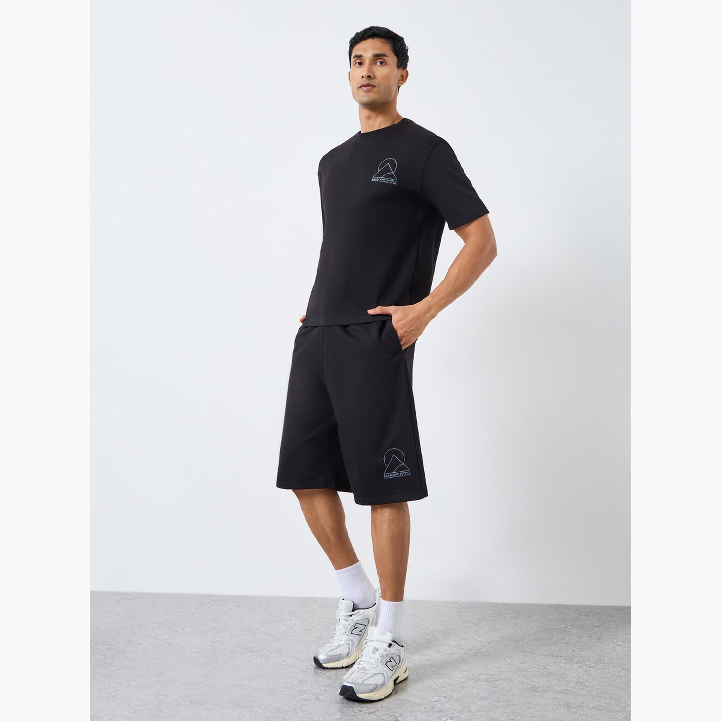 Styli Men Black Short Sleeve T-Shirt and Shorts Co-Ords-men-clothing-coordsets-image-1