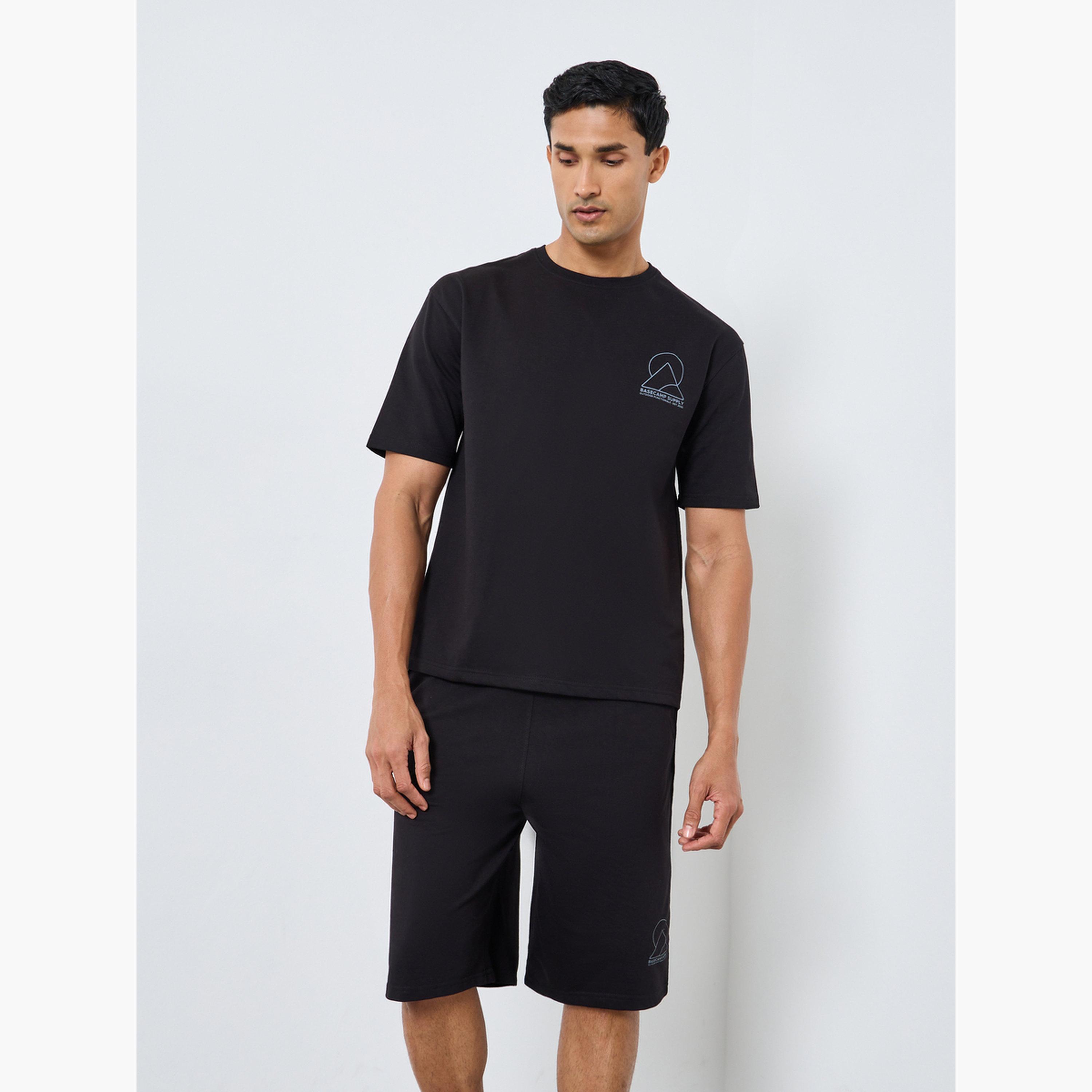 Styli Men Black Short Sleeve T-Shirt and Shorts Co-Ords-men-clothing-coordsets-image-2