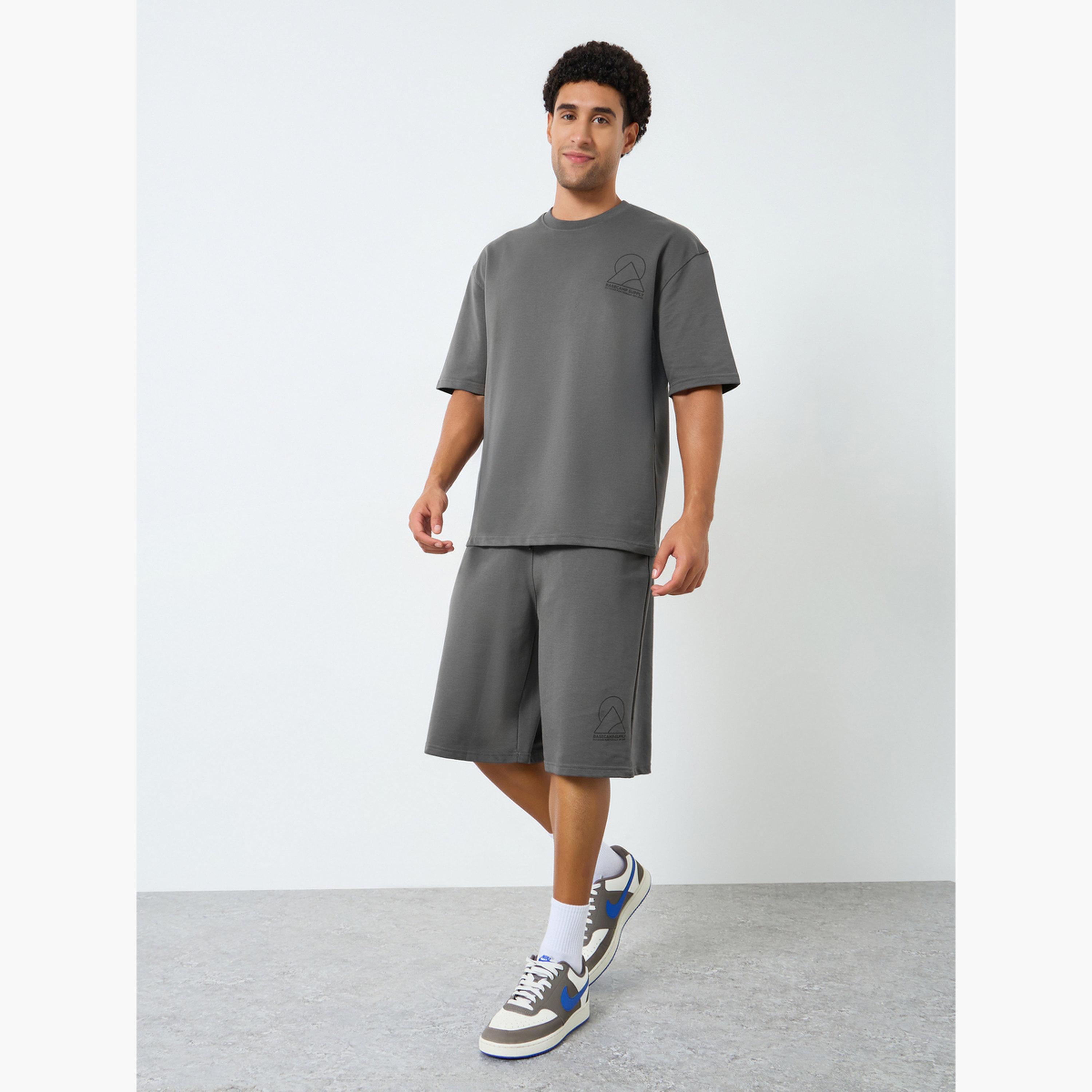 Styli Men Grey Short Sleeve T-Shirt and Shorts Co-Ords-men-clothing-coordsets-image-1