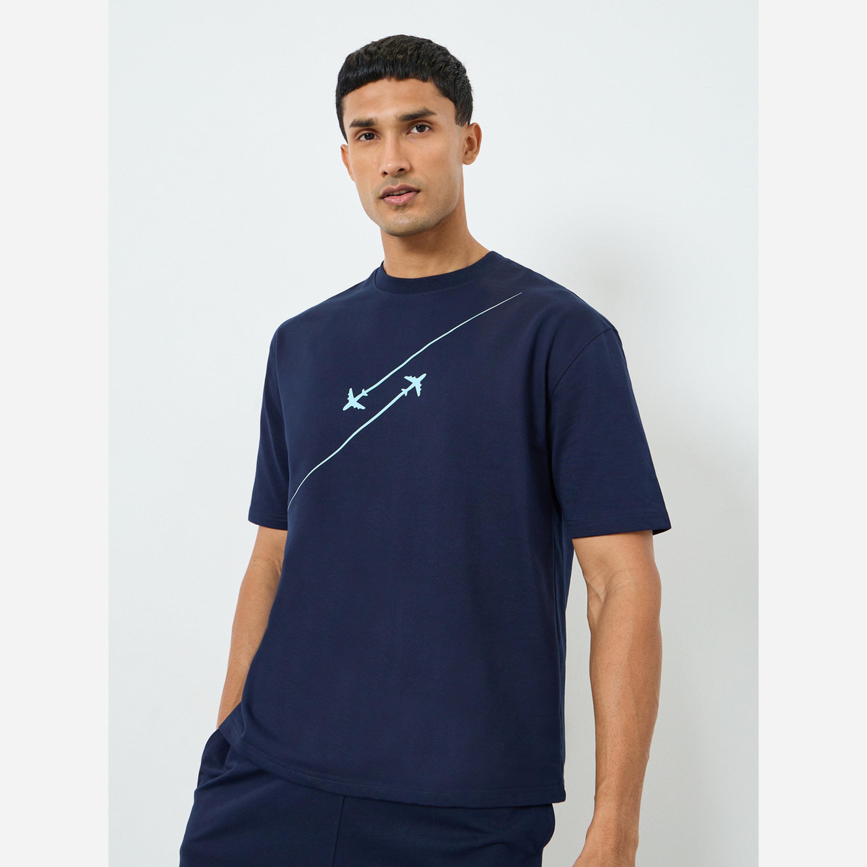 Styli Men Oversized Minimal Print T-Shirt and Shorts Co-Ords-men-clothing-coordsets-image-2