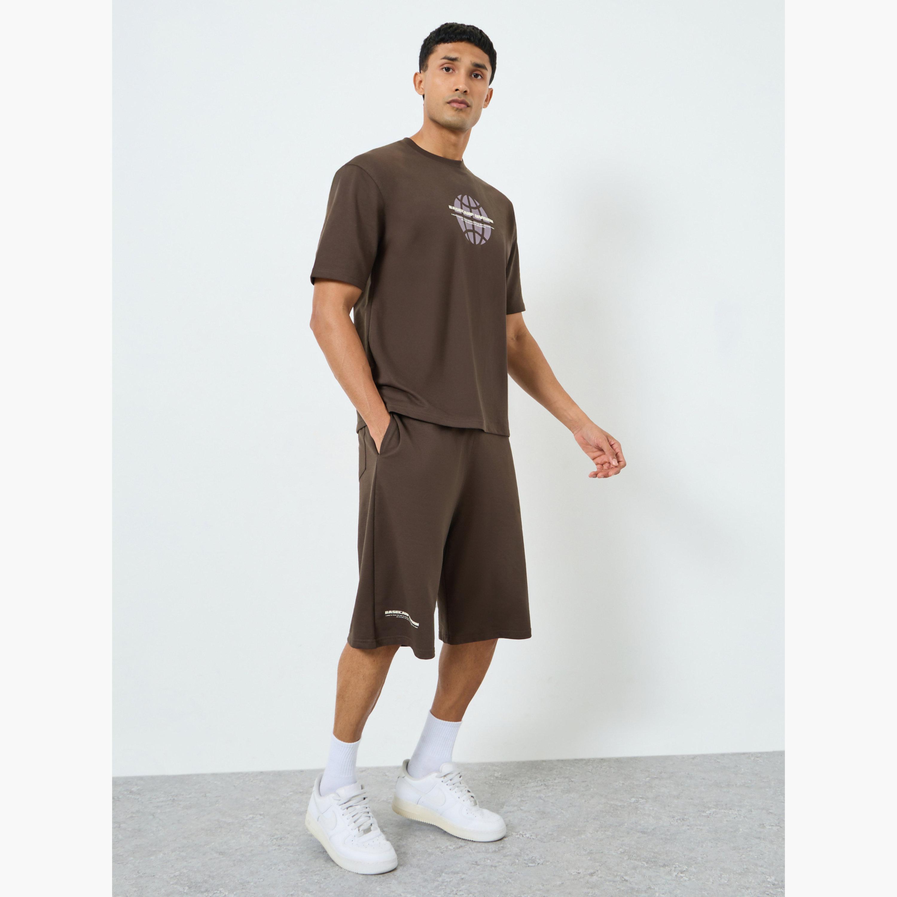 Styli Men Brown Graphic Print T-Shirt and Shorts Co-Ords-men-clothing-coordsets-image-1