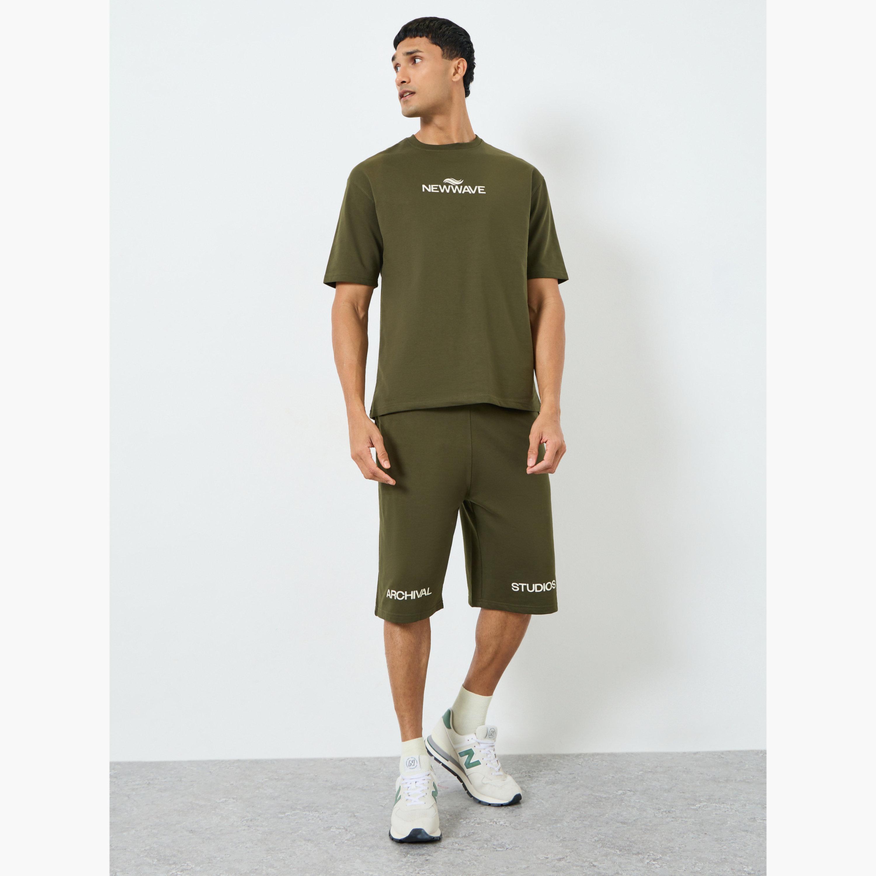 Styli Men Olive Green Oversized Shirt and Shorts Co-Ords-men-clothing-coordsets-image-1