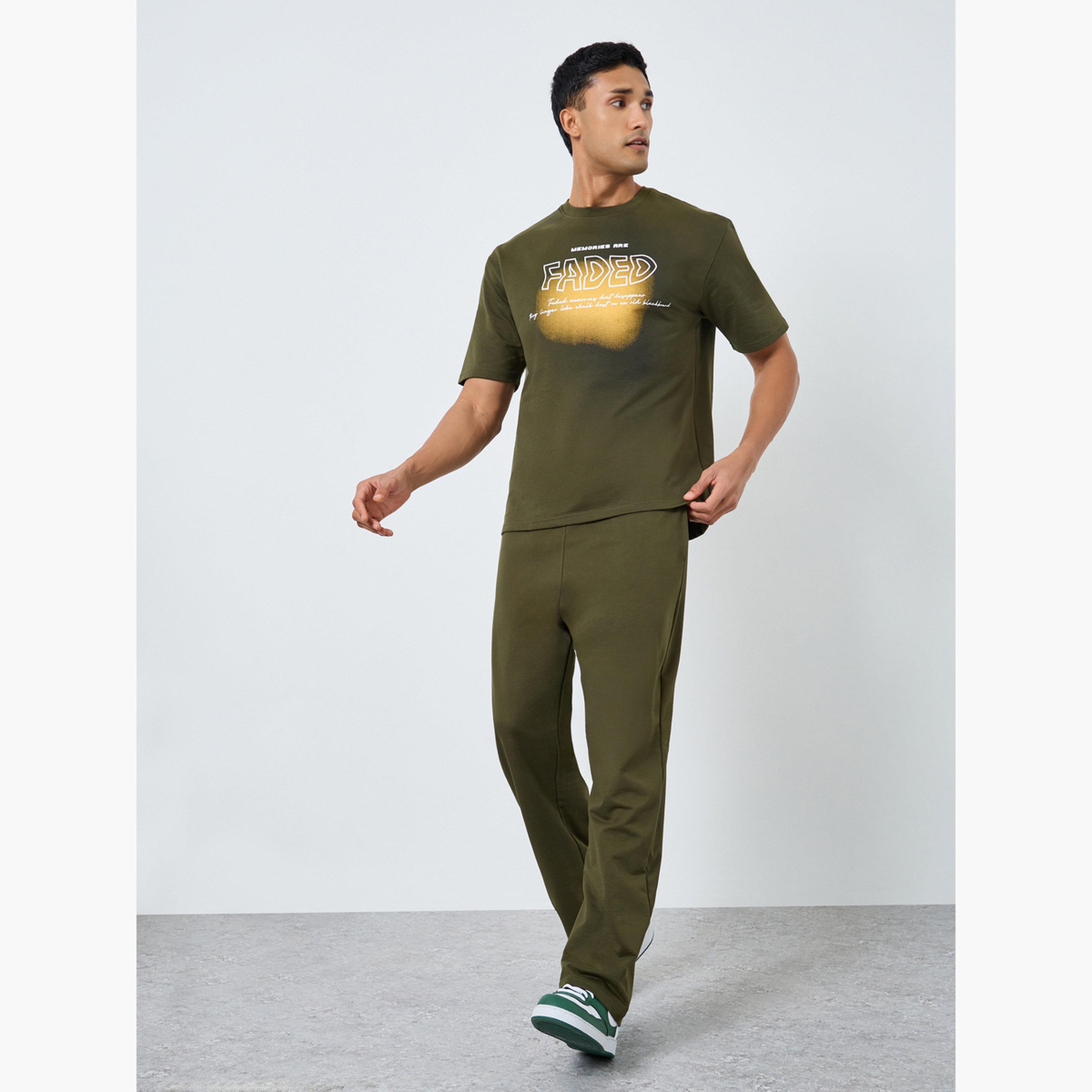 Styli Men Olive Green T-Shirt and Trousers Co-Ords-men-clothing-coordsets-image-1