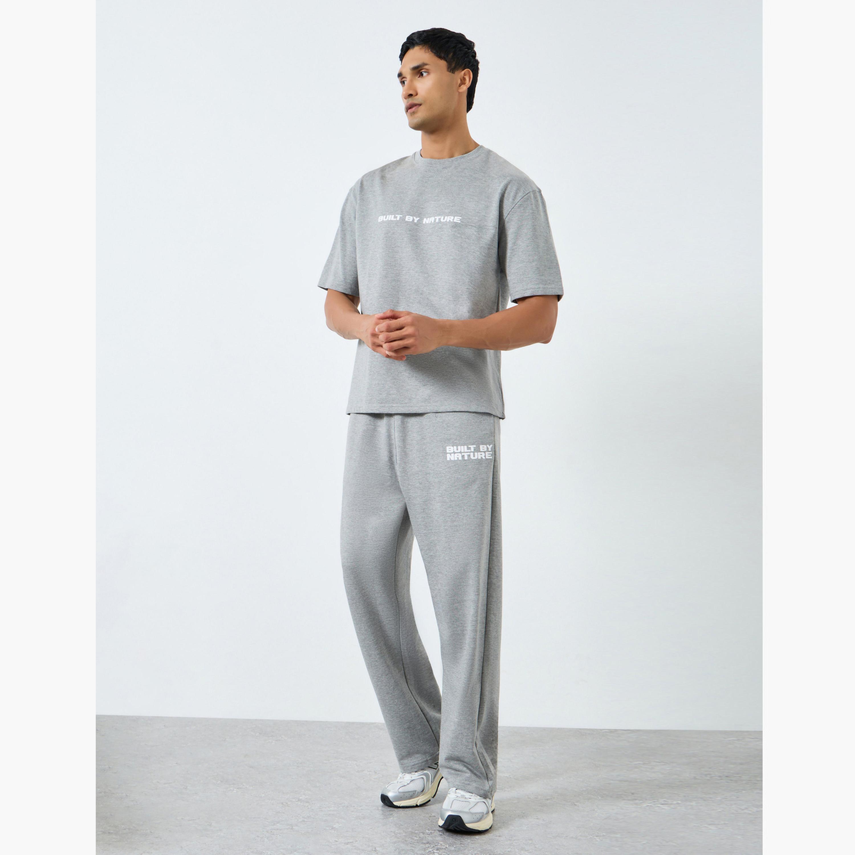 Styli Men Grey Minimal Print Oversized T-Shirt and Joggers Co-Ords-men-clothing-coordsets-image-1
