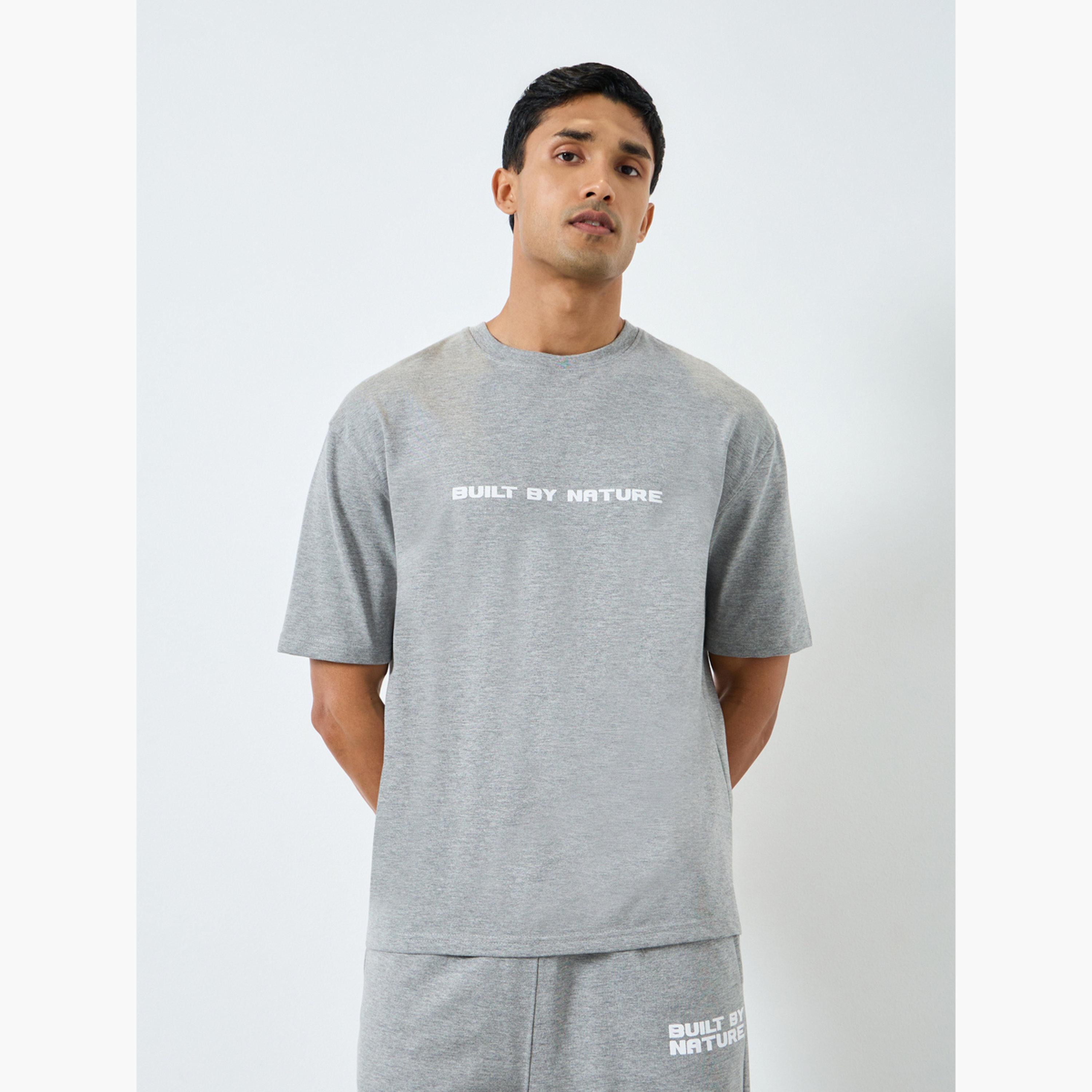 Styli Men Grey Minimal Print Oversized T-Shirt and Joggers Co-Ords-men-clothing-coordsets-image-2