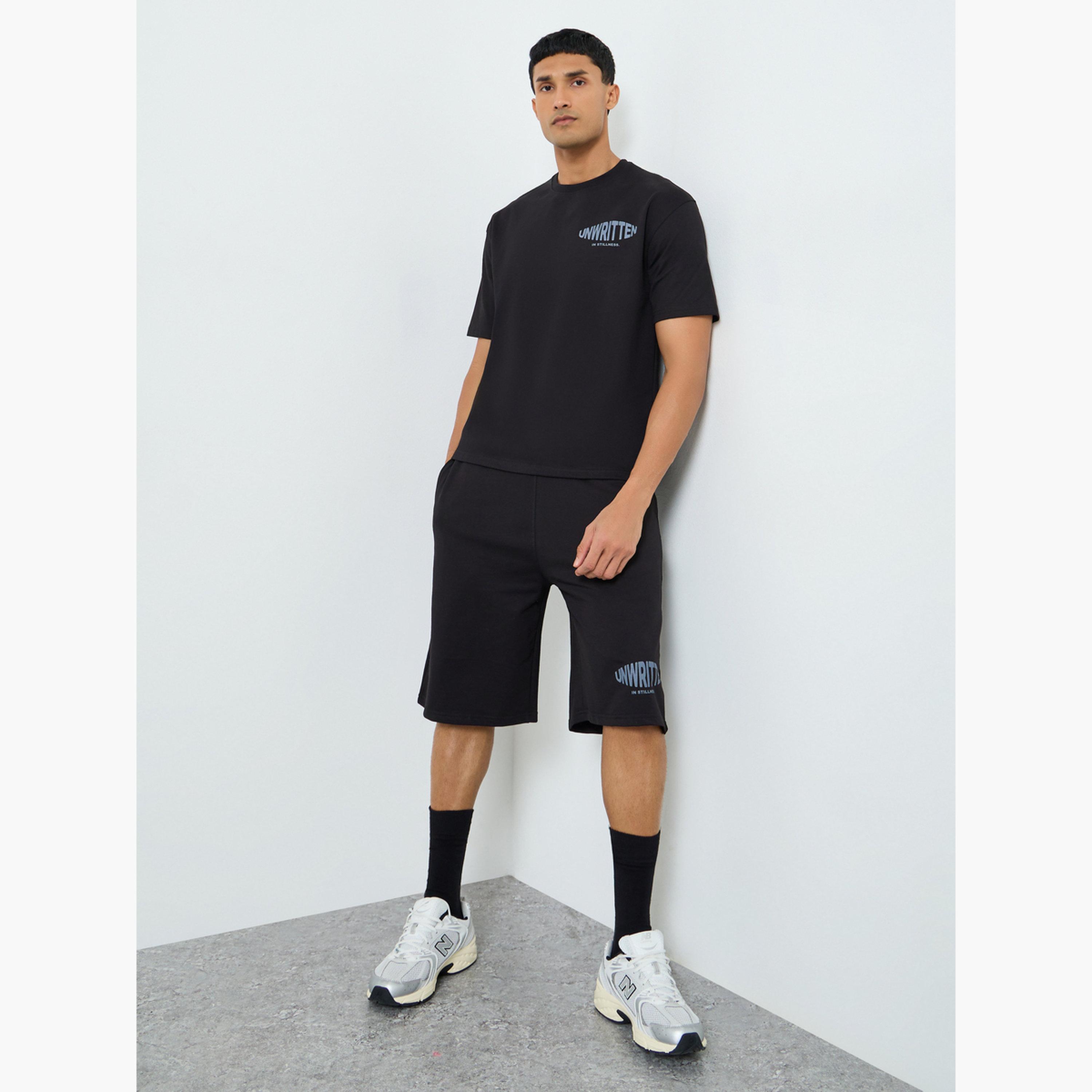 Styli Men Black Graphic Print T-Shirt and Shorts Co-Ords-men-clothing-coordsets-image-1