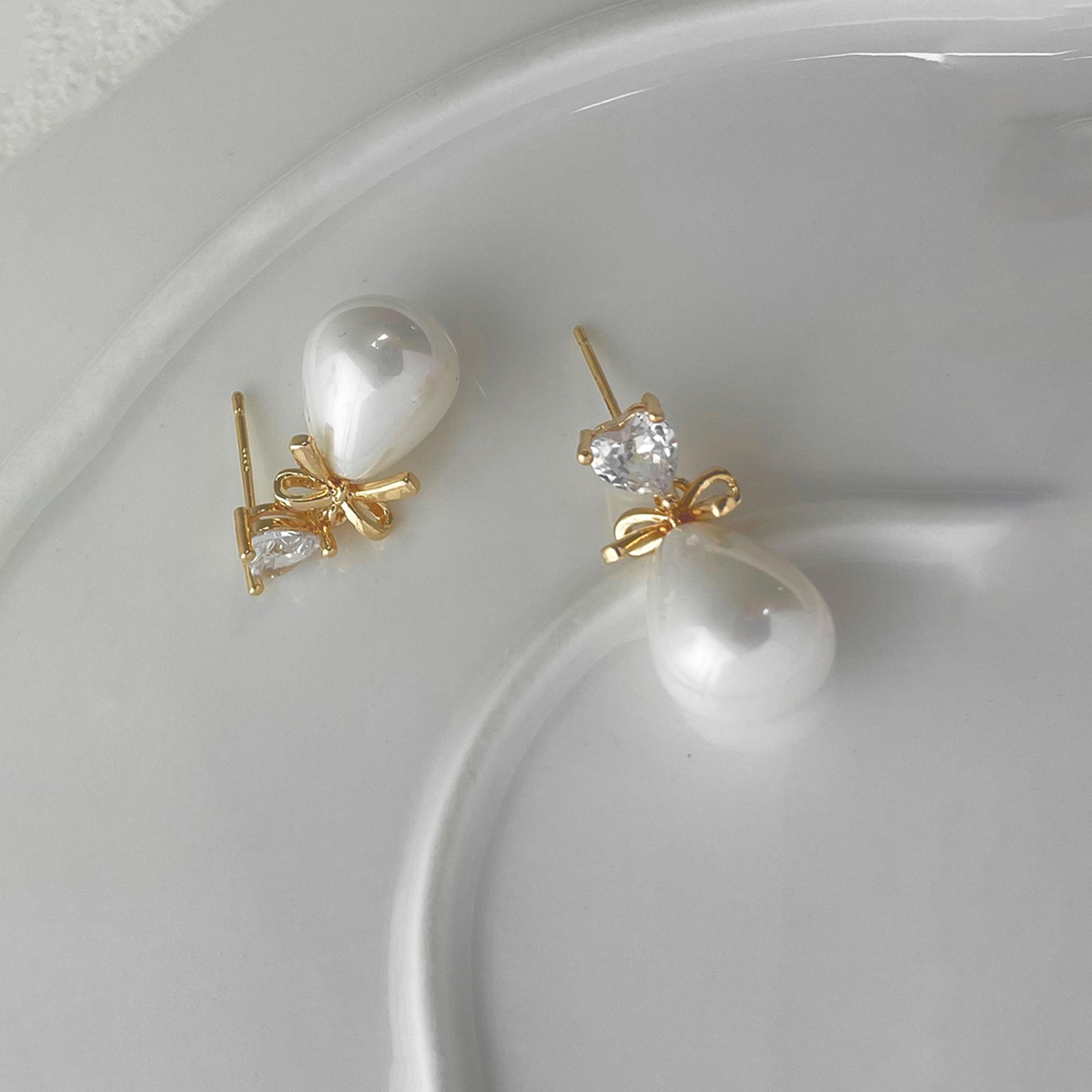 Take Two Gold Faux Pearl Bow Drop Earrings-women-watchesandjewellery-jewellery-earrings-image-3