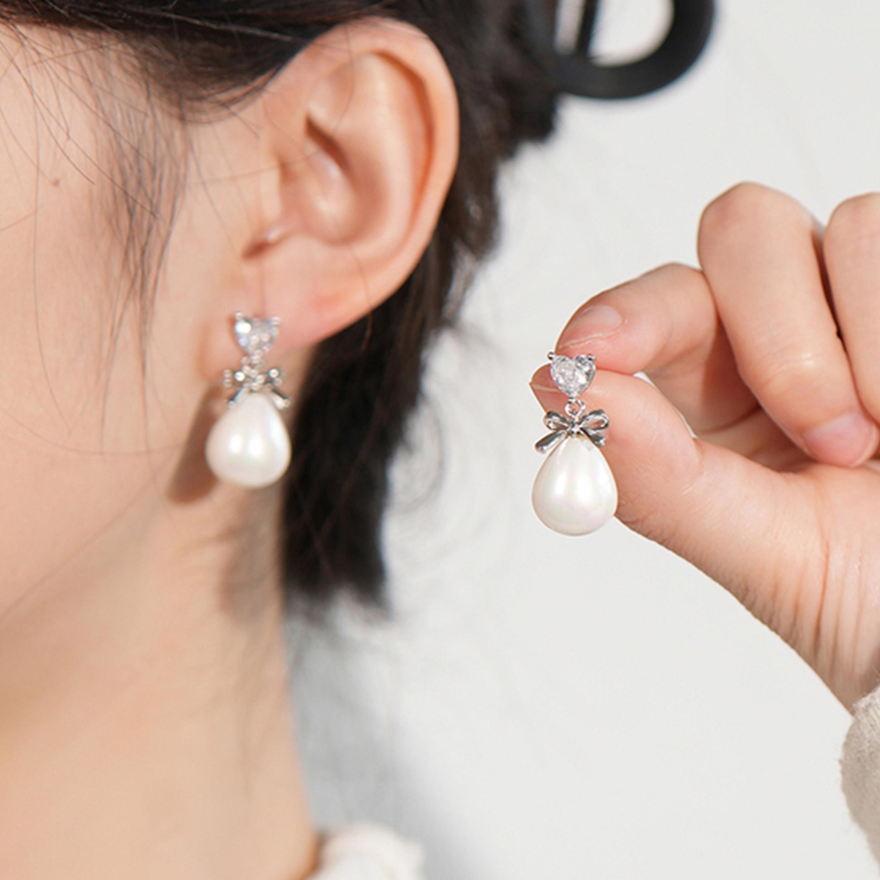Take Two Silver Faux Pearl Bow Drop Earrings-women-watchesandjewellery-jewellery-earrings-image-2