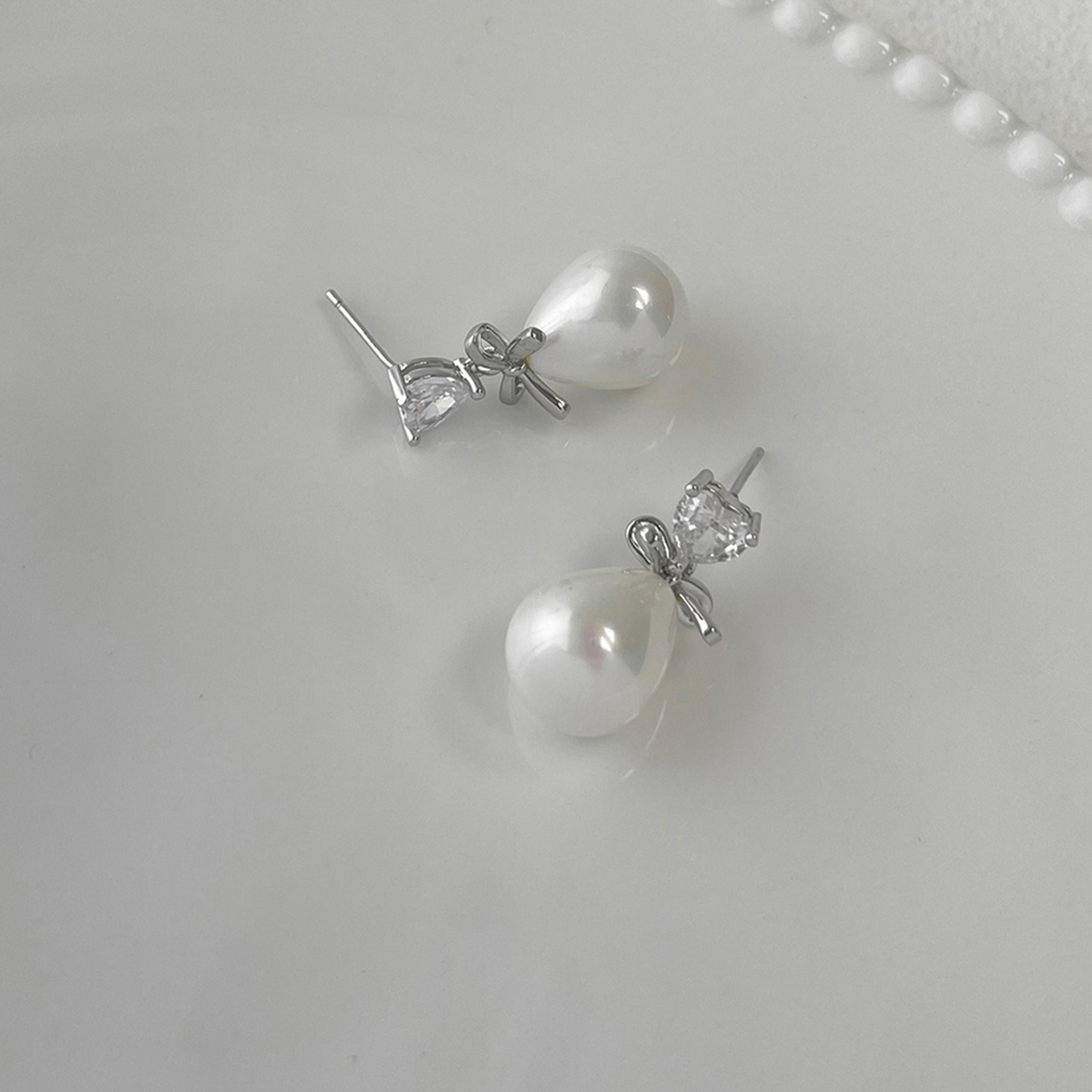 Take Two Silver Faux Pearl Bow Drop Earrings-women-watchesandjewellery-jewellery-earrings-image-3