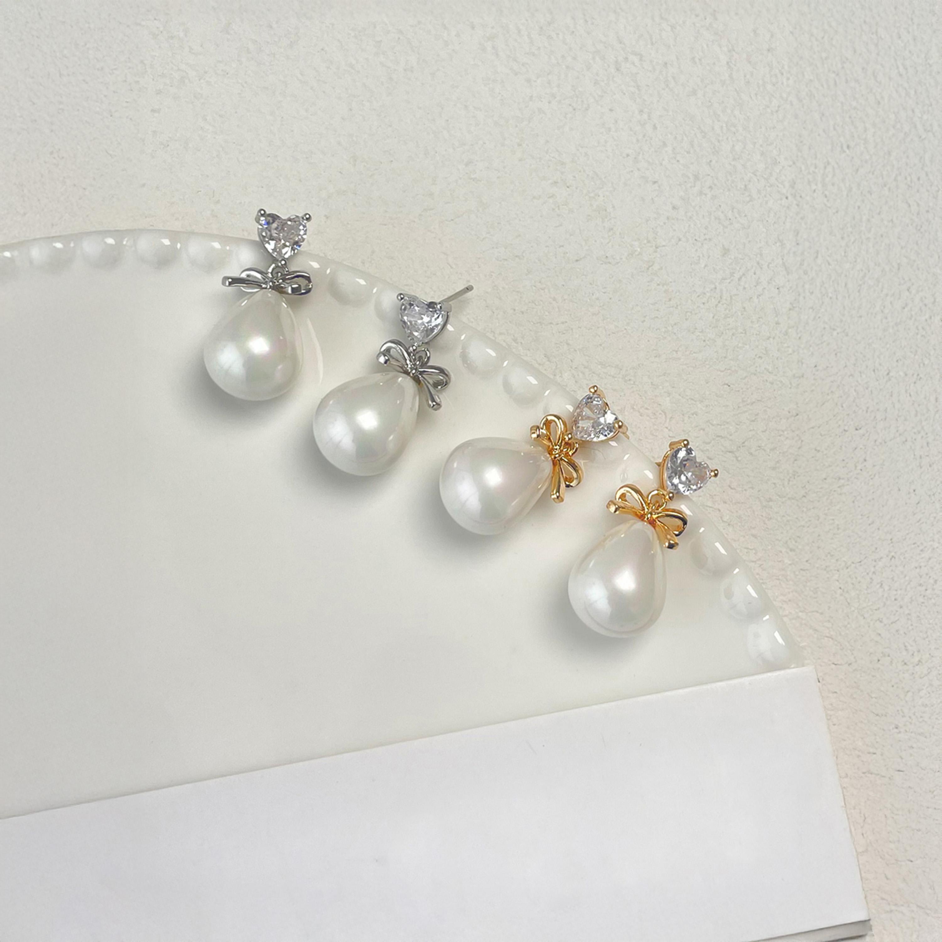 Take Two Silver Faux Pearl Bow Drop Earrings-women-watchesandjewellery-jewellery-earrings-image-4