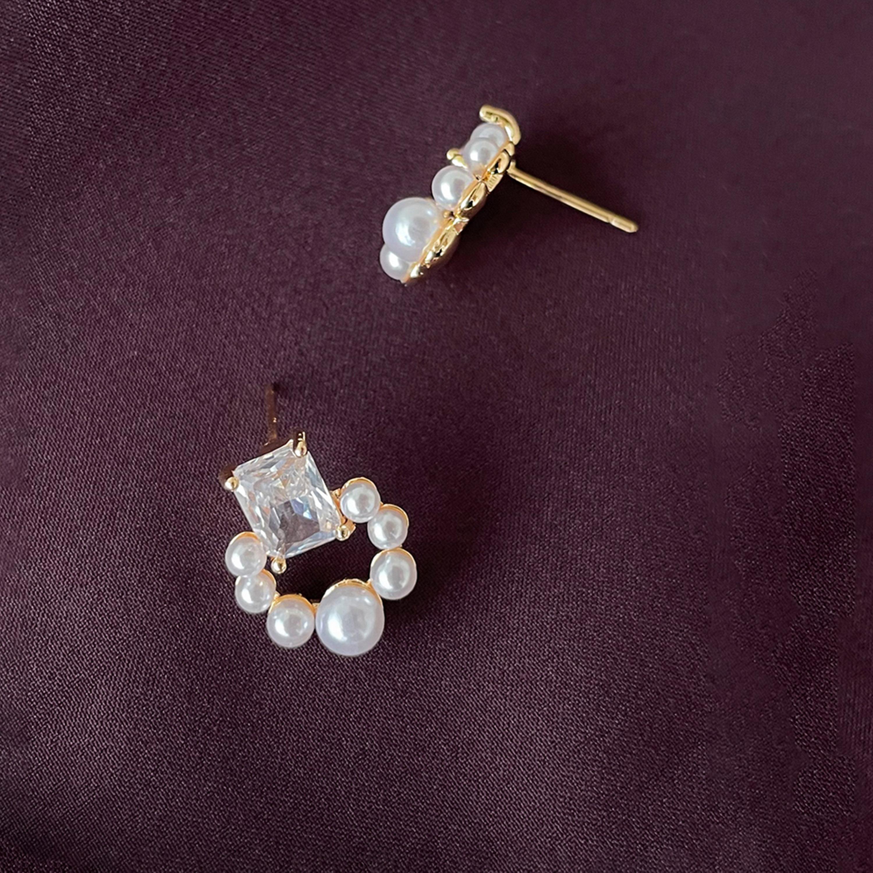 Take Two Gold Faux Pearl Square Stud Earrings-women-watchesandjewellery-jewellery-earrings-image-2