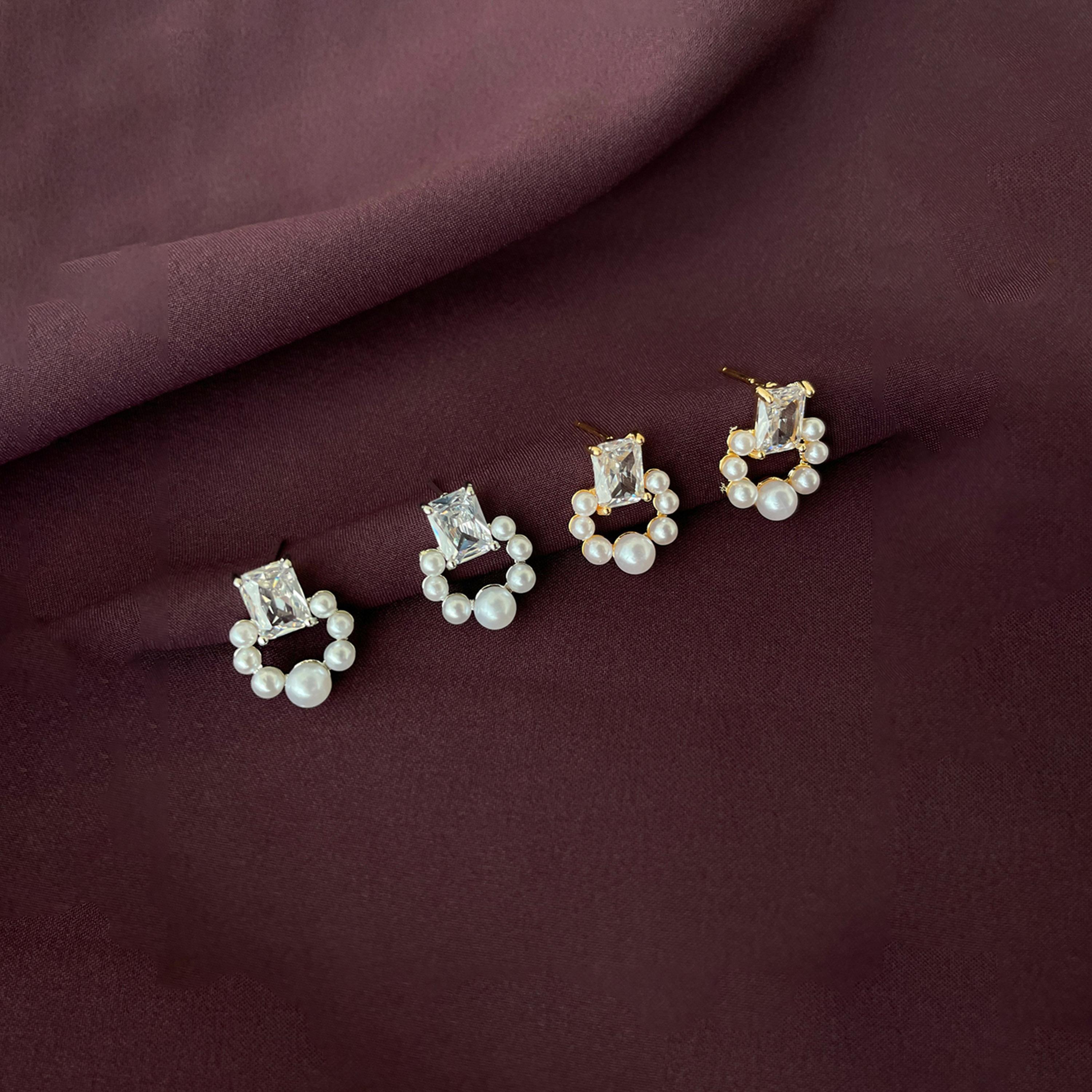 Take Two Gold Faux Pearl Square Stud Earrings-women-watchesandjewellery-jewellery-earrings-image-3