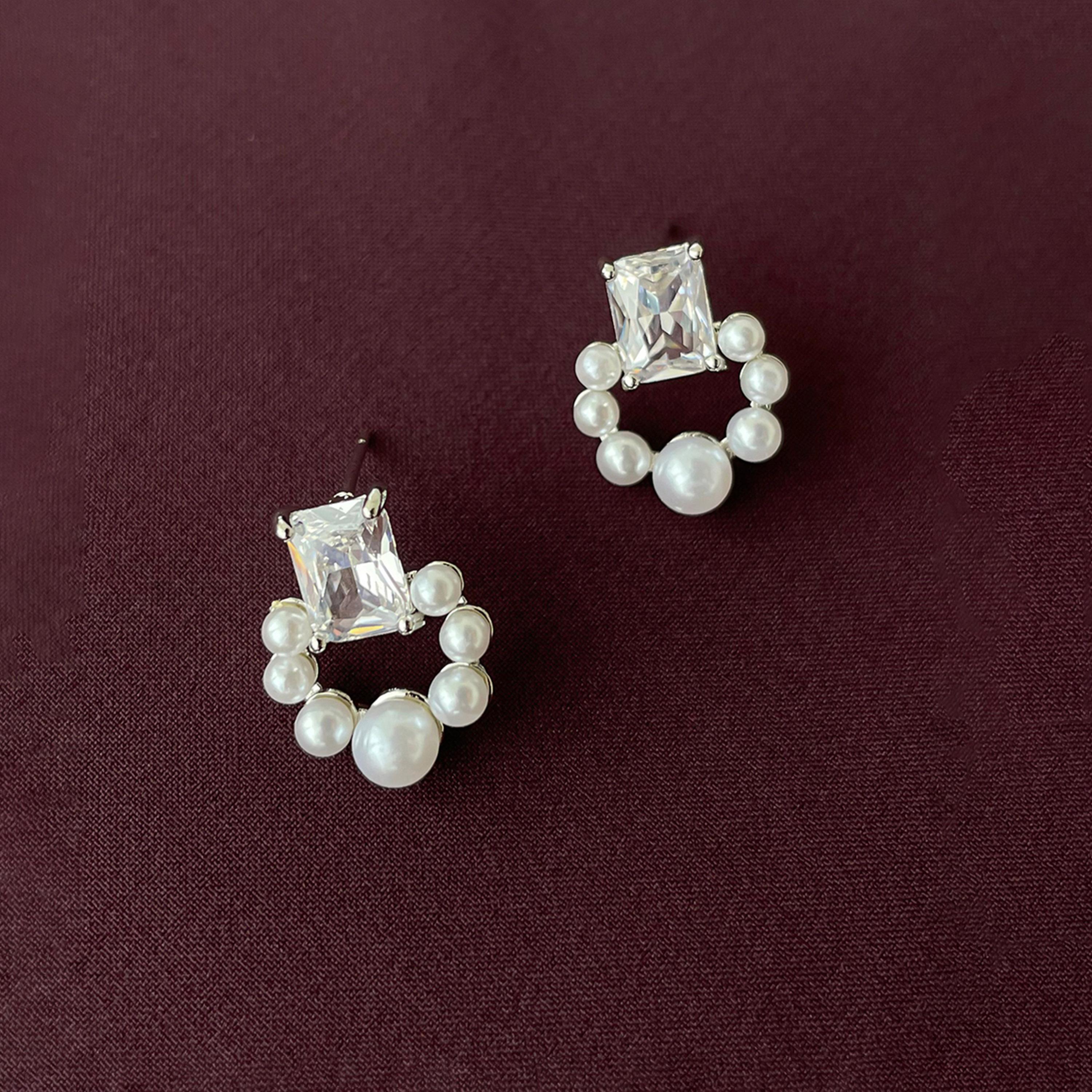 Take Two Silver Faux Pearl Square Stud Earrings-women-watchesandjewellery-jewellery-earrings-image-2