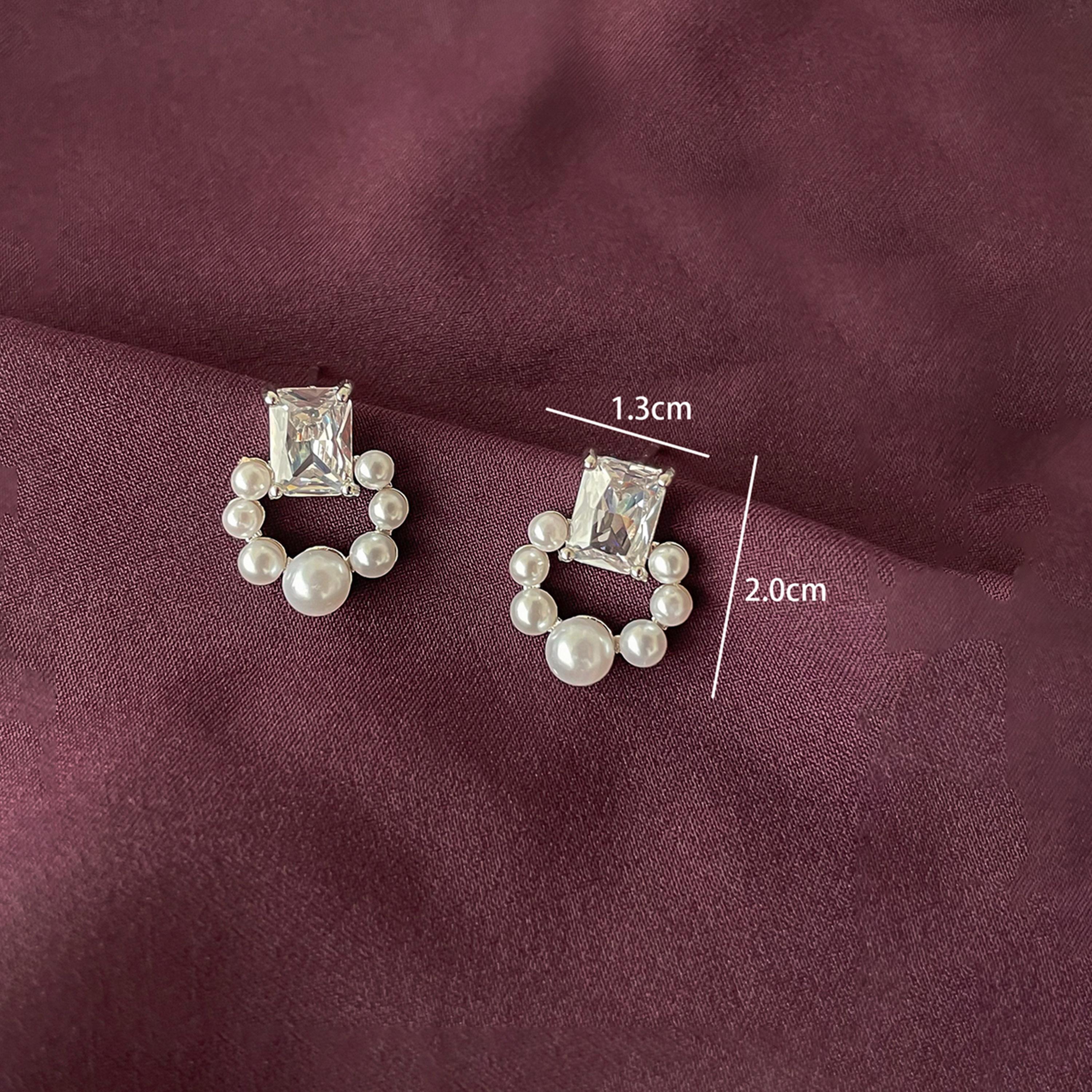 Take Two Silver Faux Pearl Square Stud Earrings-women-watchesandjewellery-jewellery-earrings-image-3
