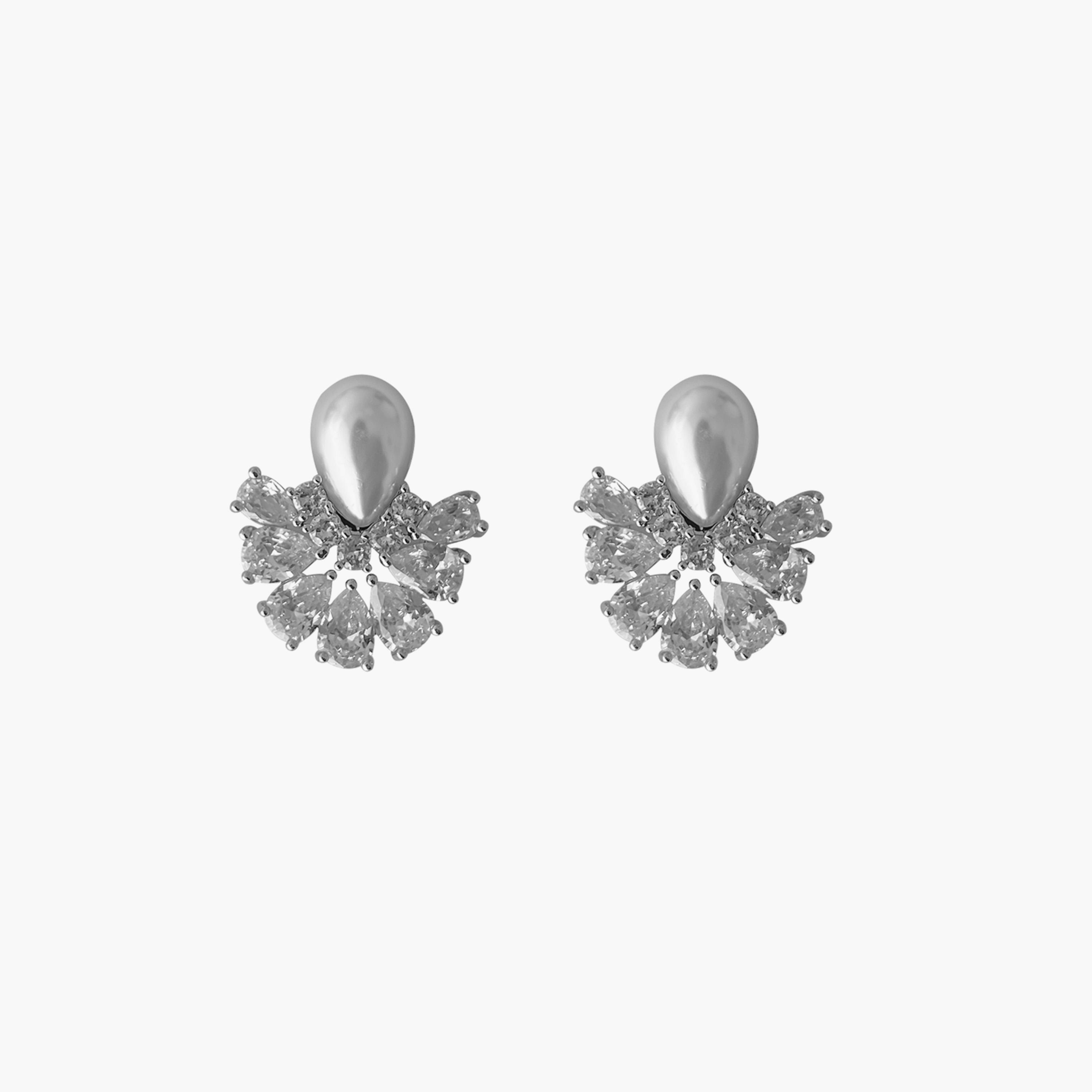 Take Two Silver Teardrop Shape Embellished Earrings-women-watchesandjewellery-jewellery-earrings-image-1