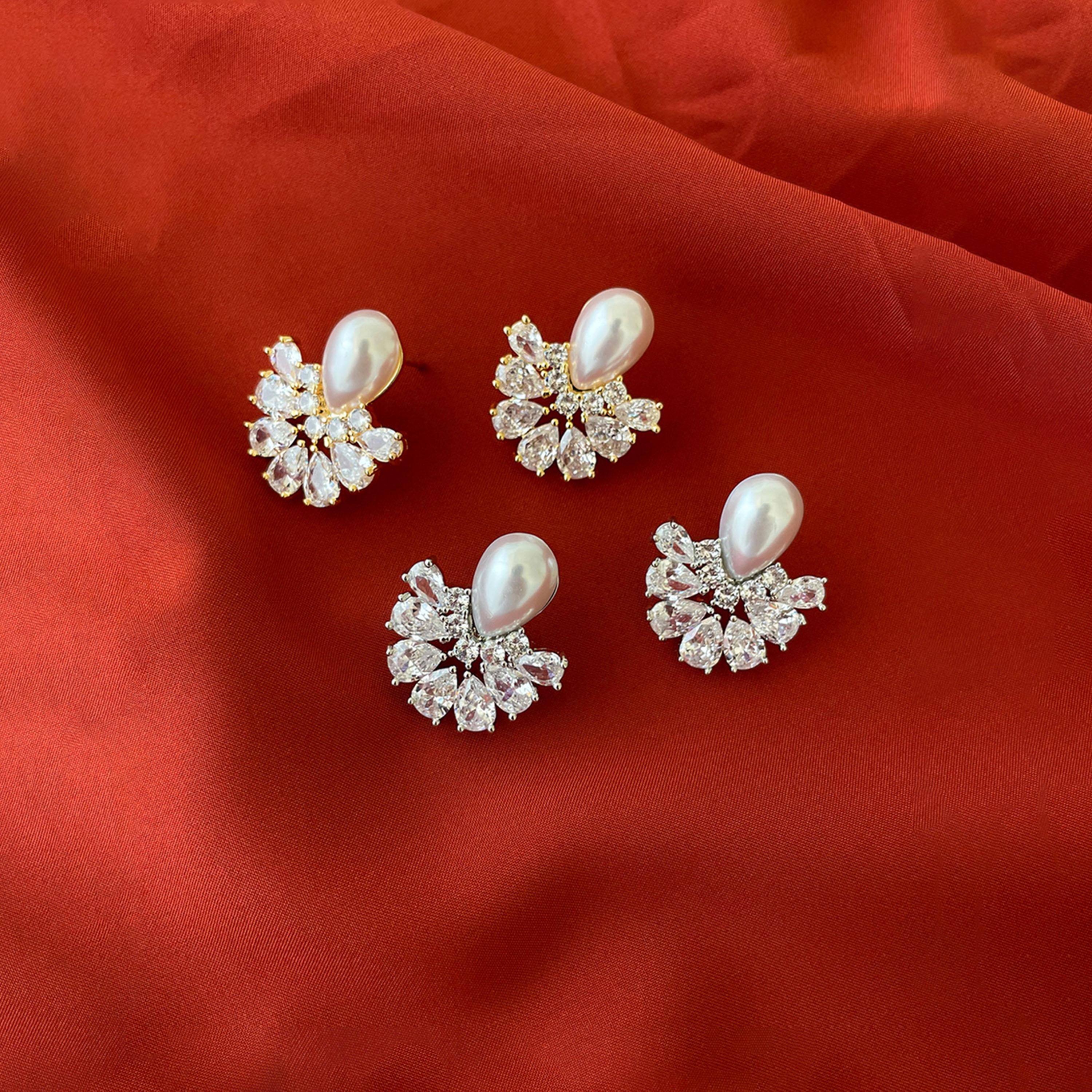Take Two Silver Teardrop Shape Embellished Earrings-women-watchesandjewellery-jewellery-earrings-image-4