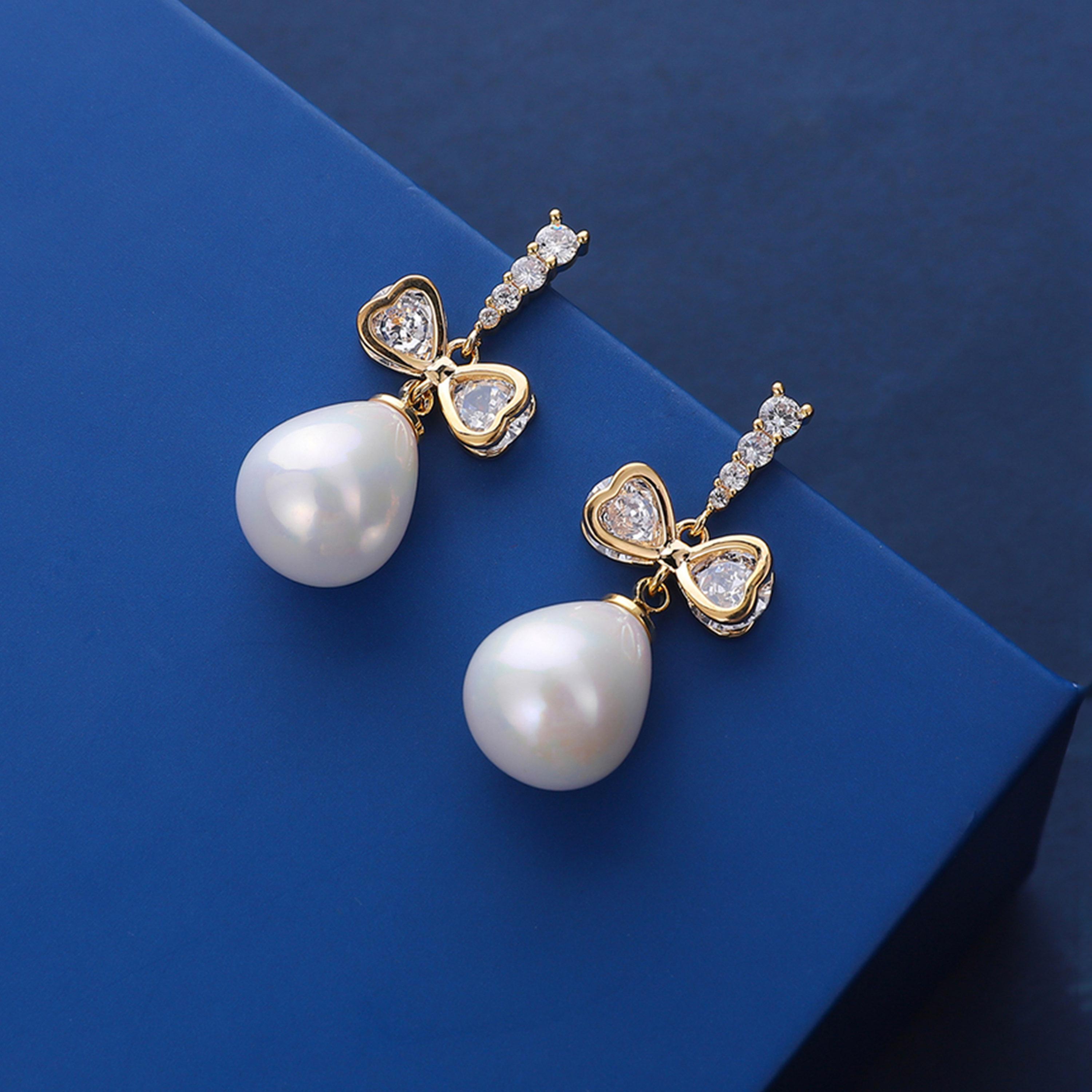 Take Two Gold Faux Pearl Bow Drop Earrings-women-watchesandjewellery-jewellery-earrings-image-2