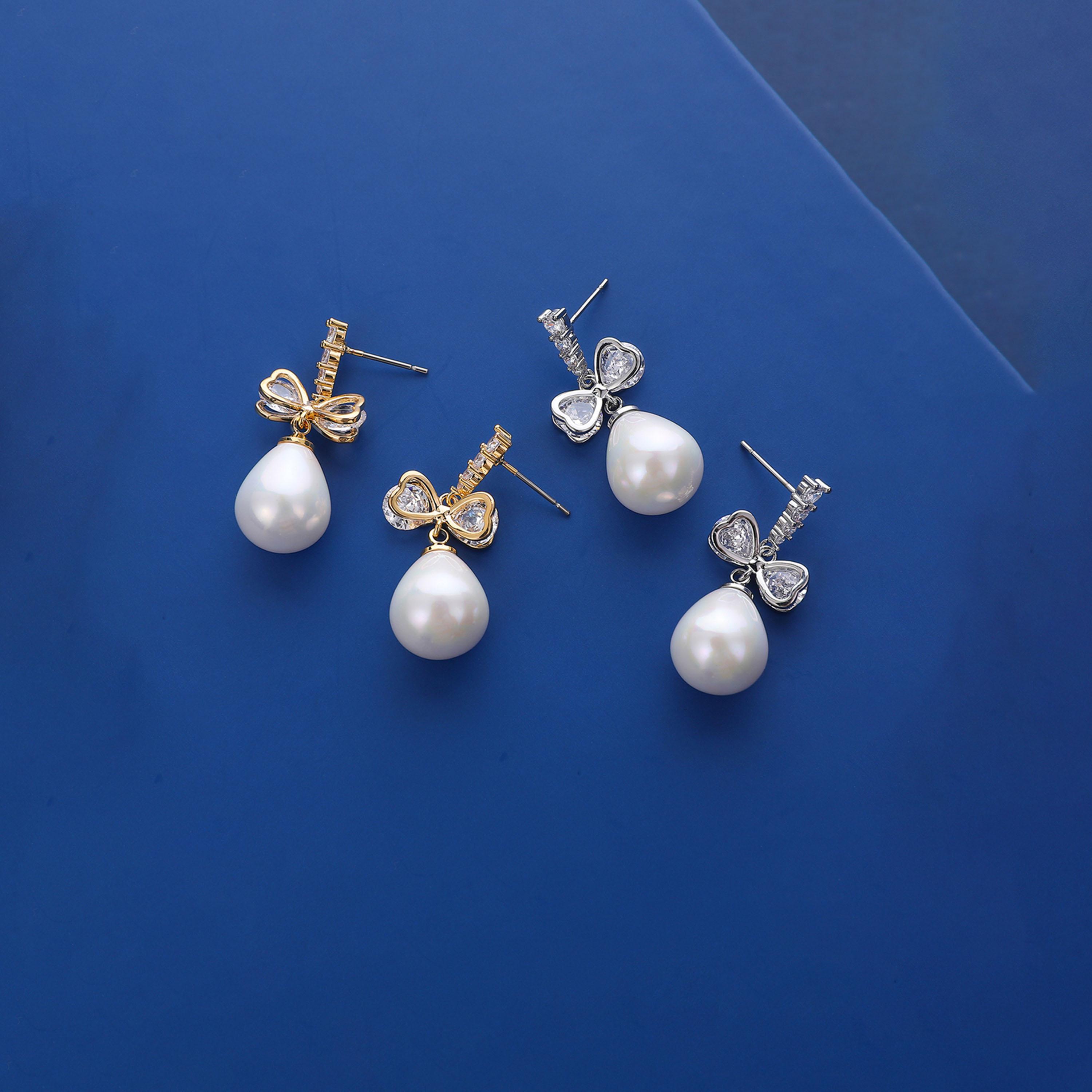 Take Two Gold Faux Pearl Bow Drop Earrings-women-watchesandjewellery-jewellery-earrings-image-4