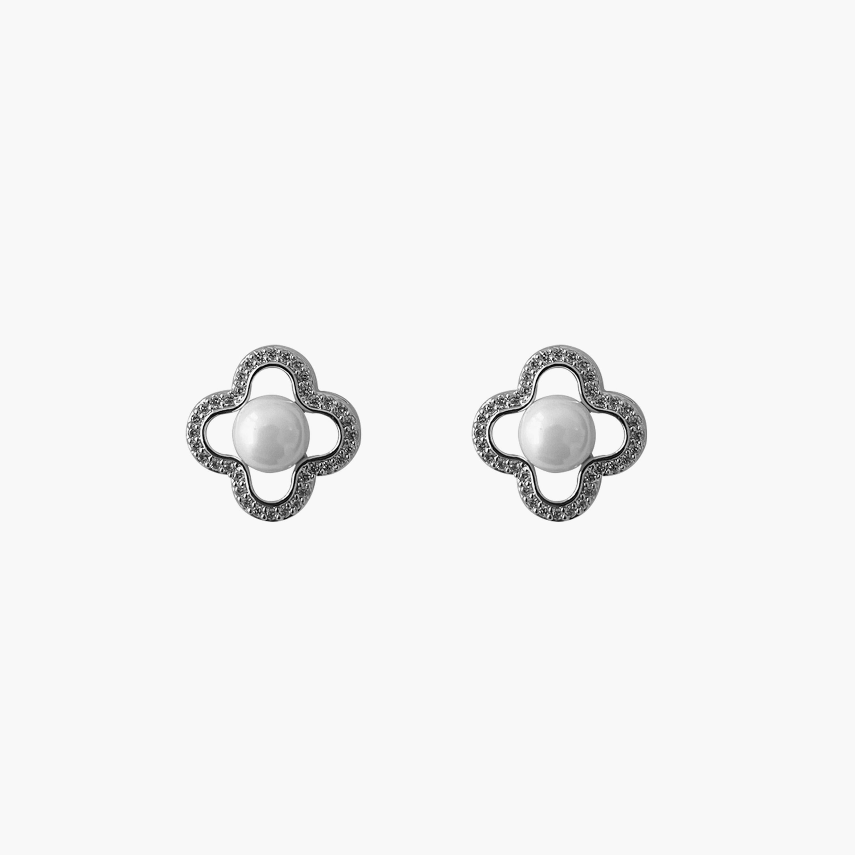 Take Two Four-Leaf Clover Shape Earrings with Faux Pearl-women-watchesandjewellery-jewellery-earrings-image-1