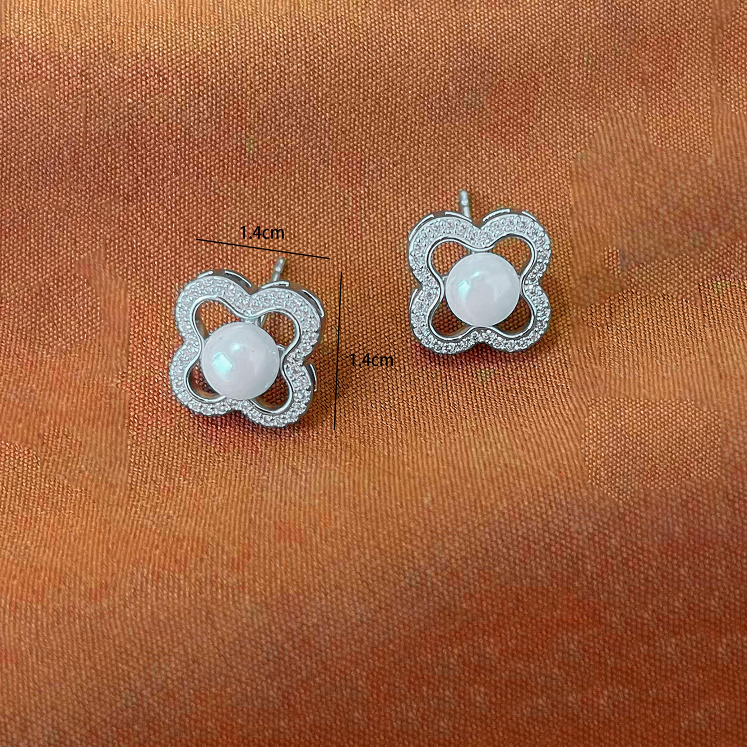 Take Two Four-Leaf Clover Shape Earrings with Faux Pearl-women-watchesandjewellery-jewellery-earrings-image-3