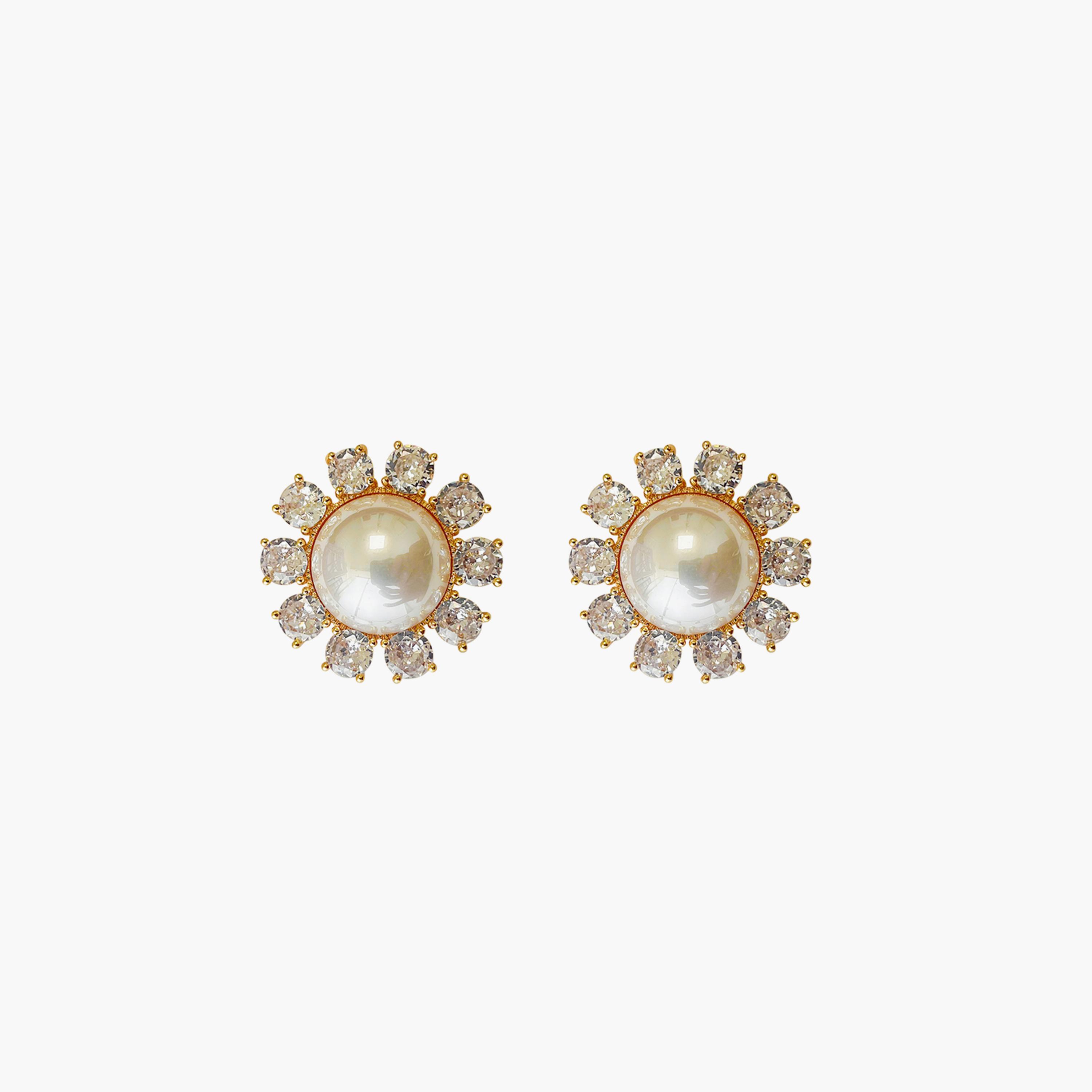 Take Two Silver Floral Decor Embellished Earrings with Faux Pearl-women-watchesandjewellery-jewellery-earrings-image-1