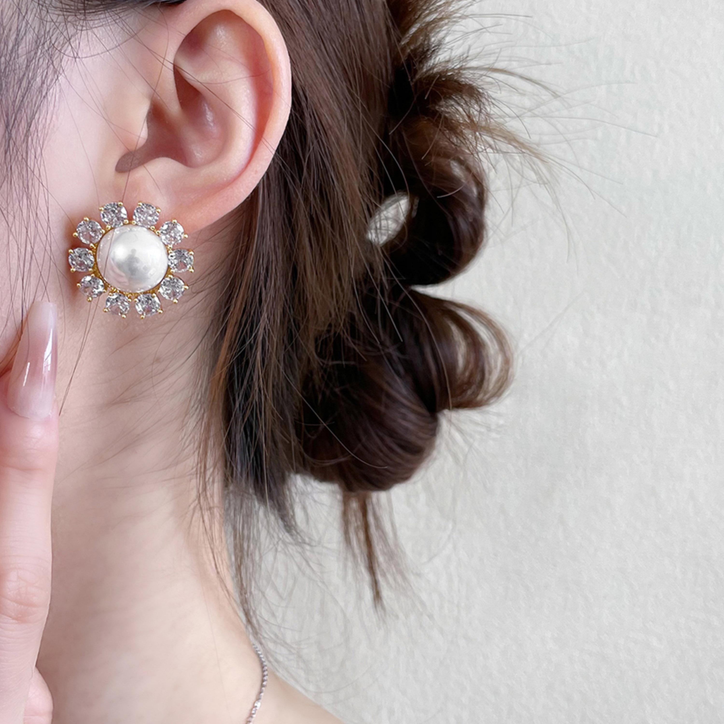 Take Two Silver Floral Decor Embellished Earrings with Faux Pearl-women-watchesandjewellery-jewellery-earrings-image-2
