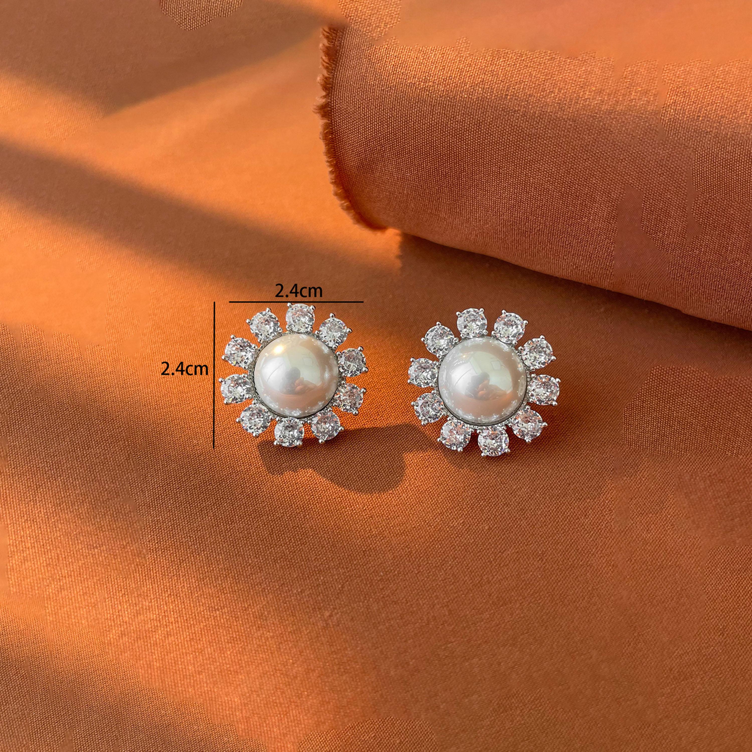 Take Two Silver Floral Decor Embellished Earrings with Faux Pearl-women-watchesandjewellery-jewellery-earrings-image-3