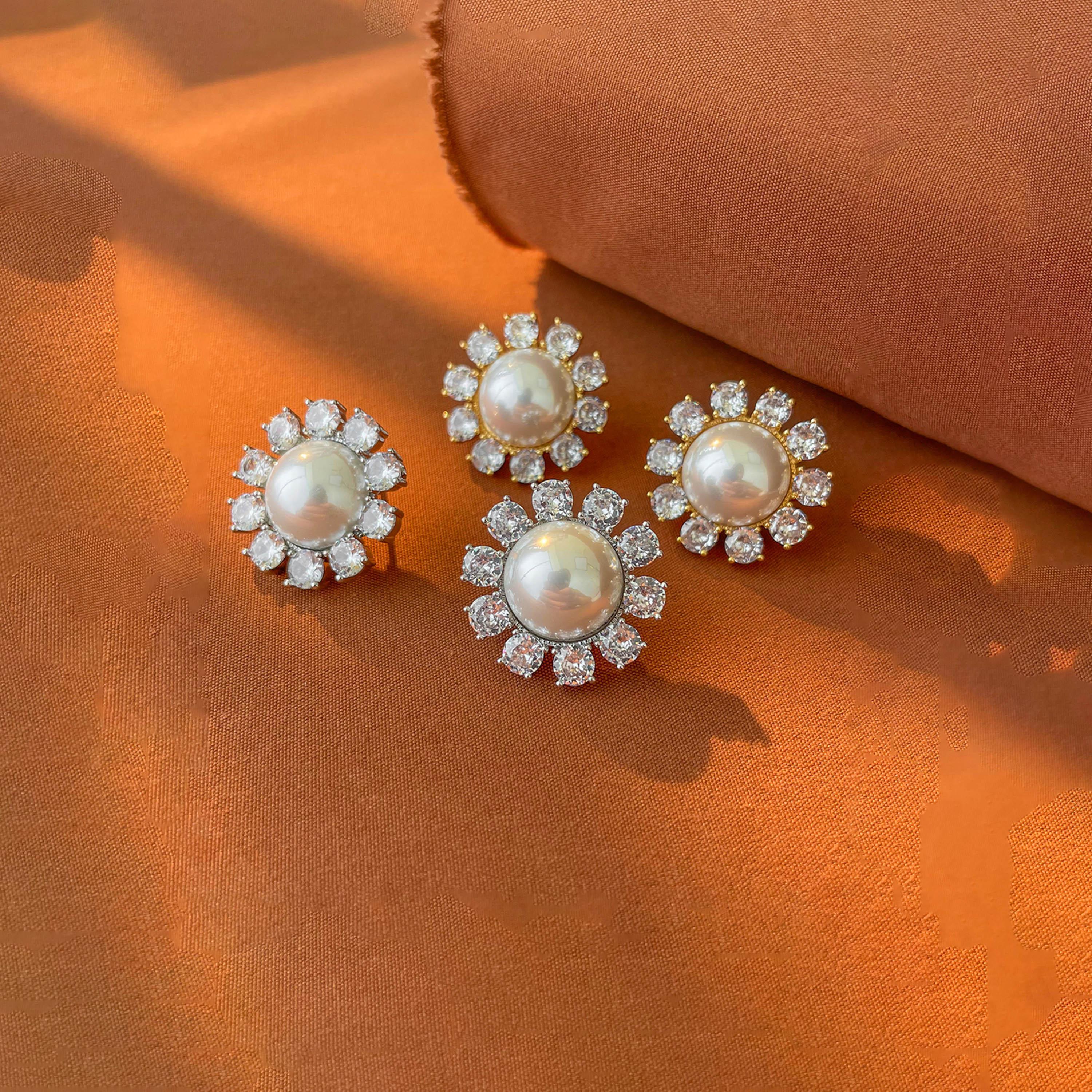 Take Two Silver Floral Decor Embellished Earrings with Faux Pearl-women-watchesandjewellery-jewellery-earrings-image-5