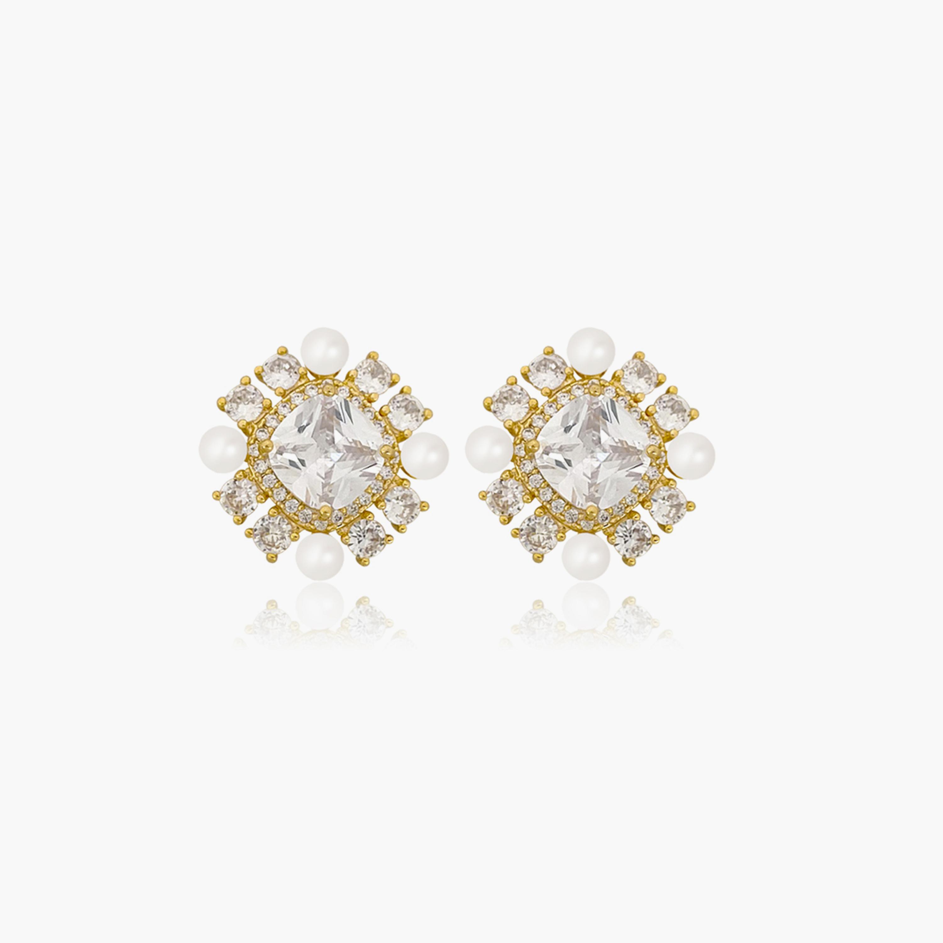 Take Two Square Shape Embellished Earrings with Faux Pearl-women-watchesandjewellery-jewellery-earrings-image-1