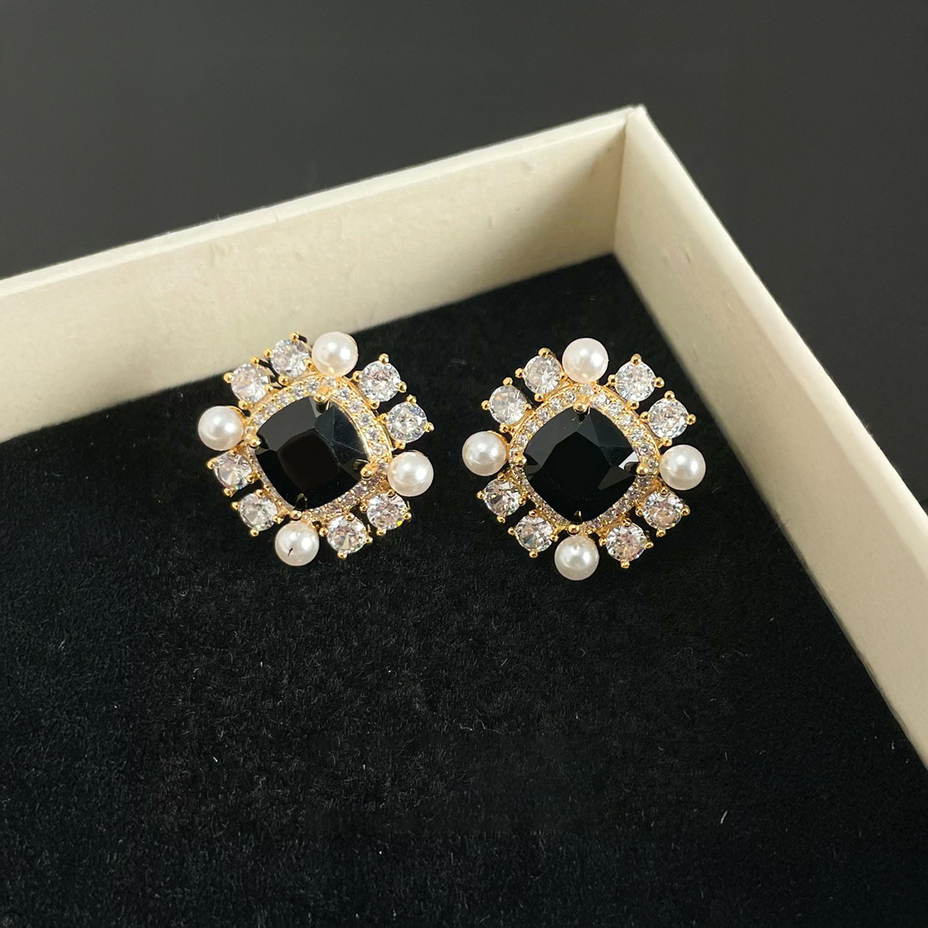 Take Two Square Shape Embellished Earrings with Faux Pearl-women-watchesandjewellery-jewellery-earrings-image-3