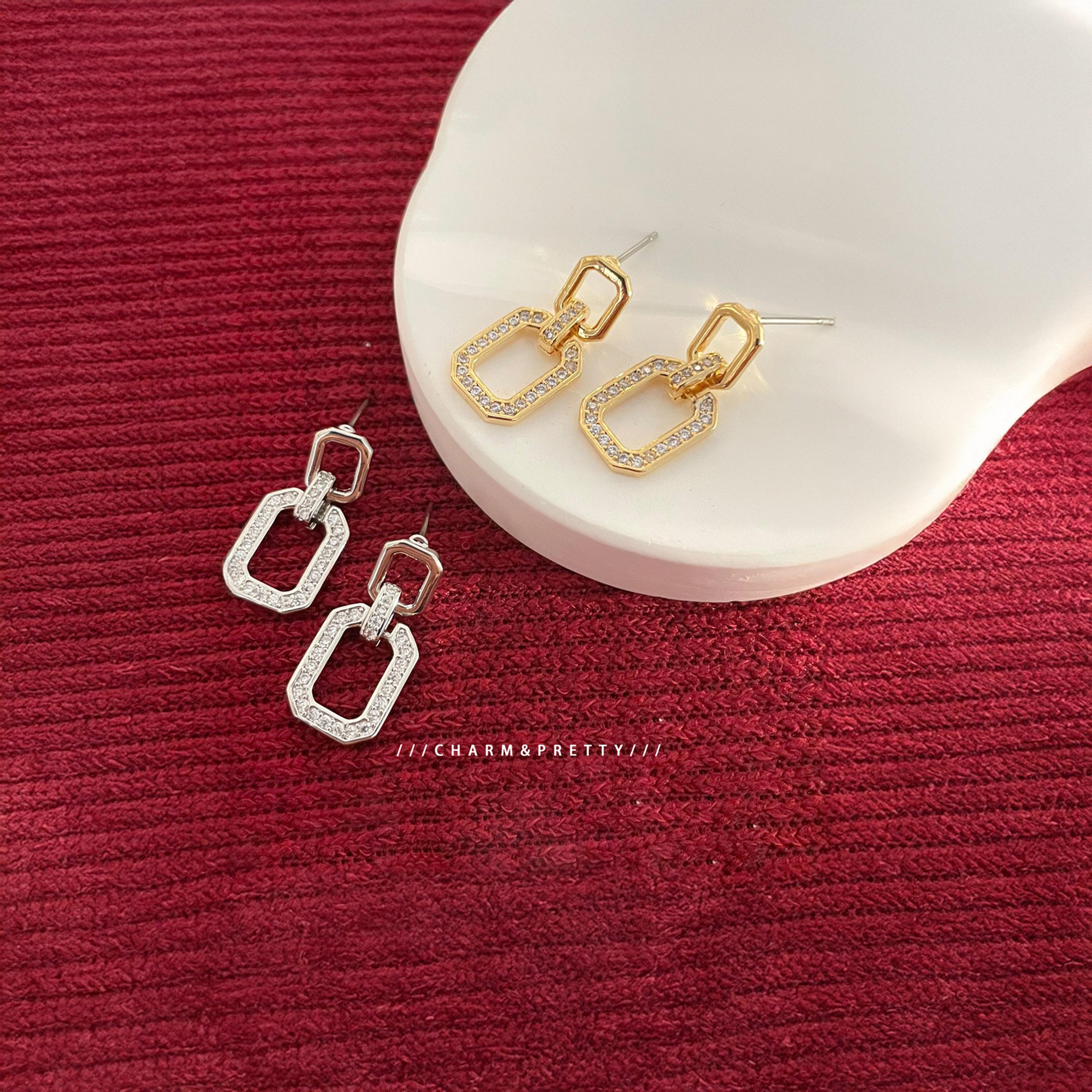 Take Two Gold Square Hollow Embellished Earrings-women-watchesandjewellery-jewellery-earrings-image-4