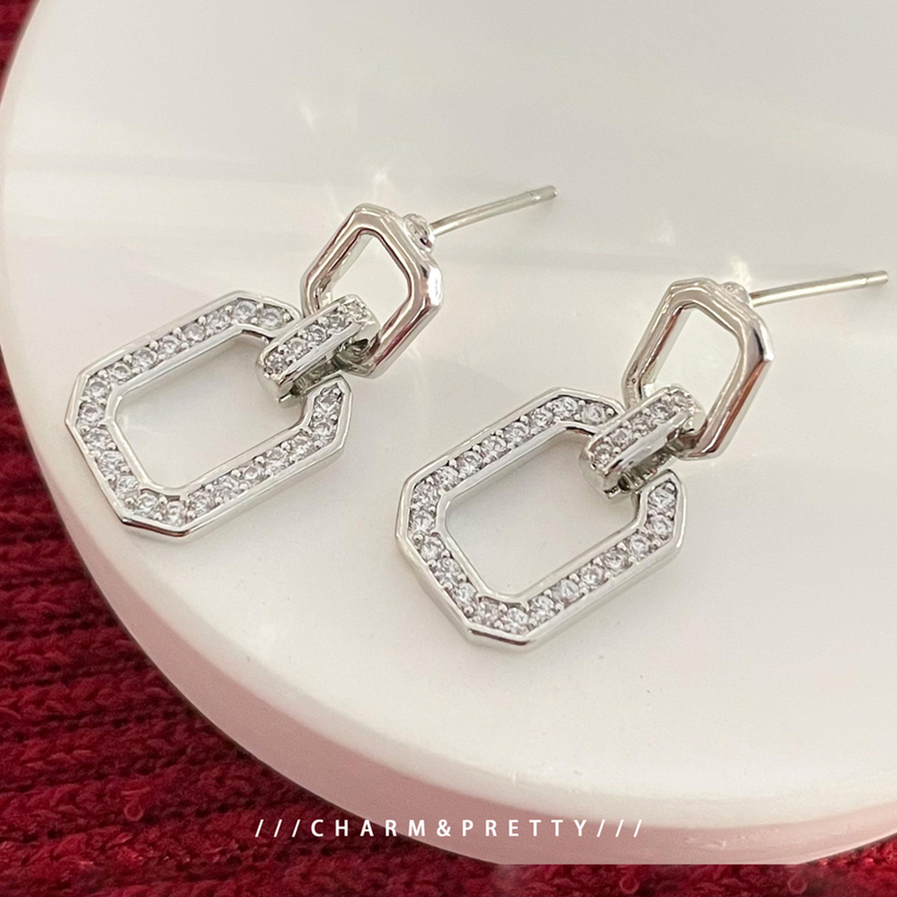 Take Two Silver Square Hollow Embellished Earrings-women-watchesandjewellery-jewellery-earrings-image-3