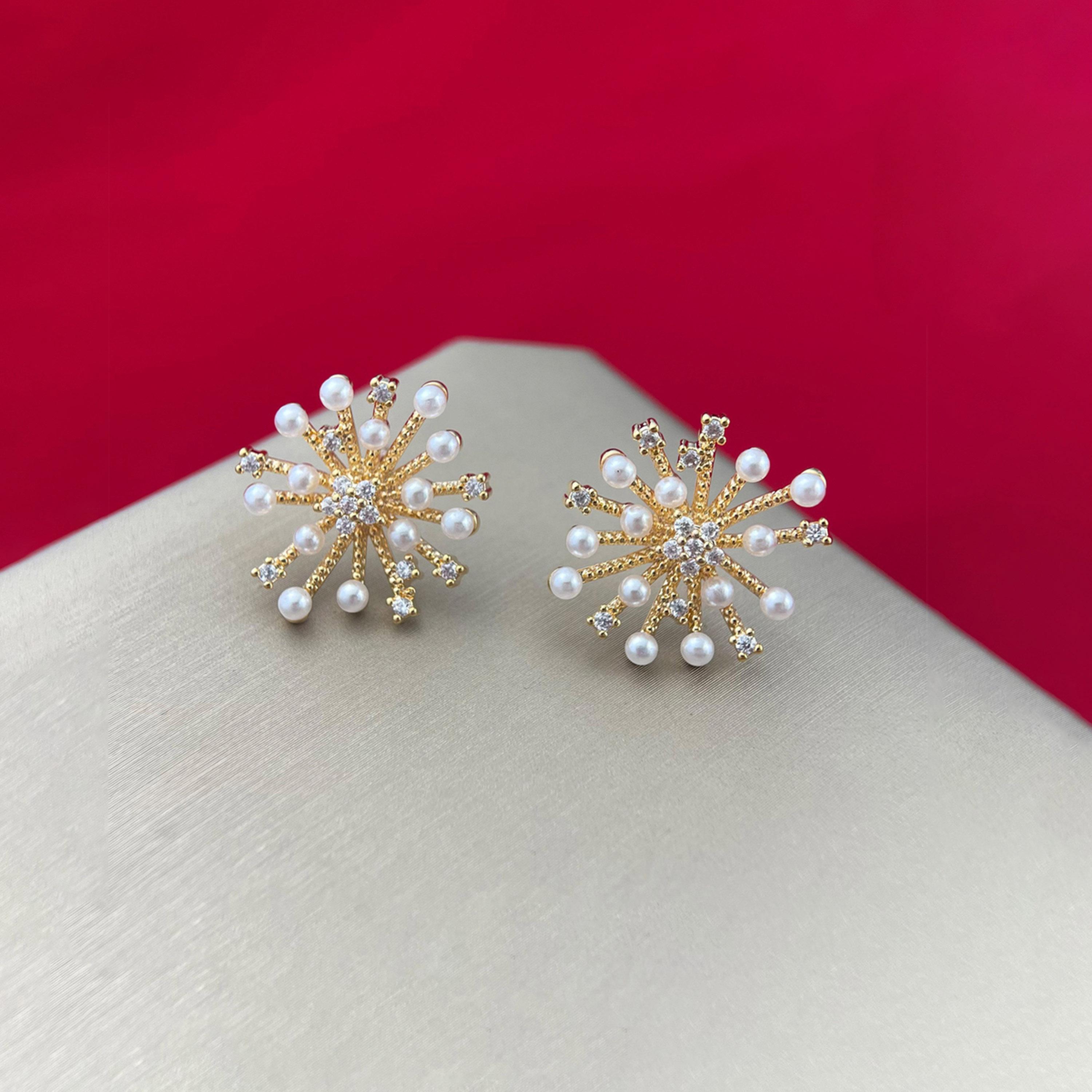Take Two Gold Firework Shape Earrings with Faux Pearl-women-watchesandjewellery-jewellery-earrings-image-3