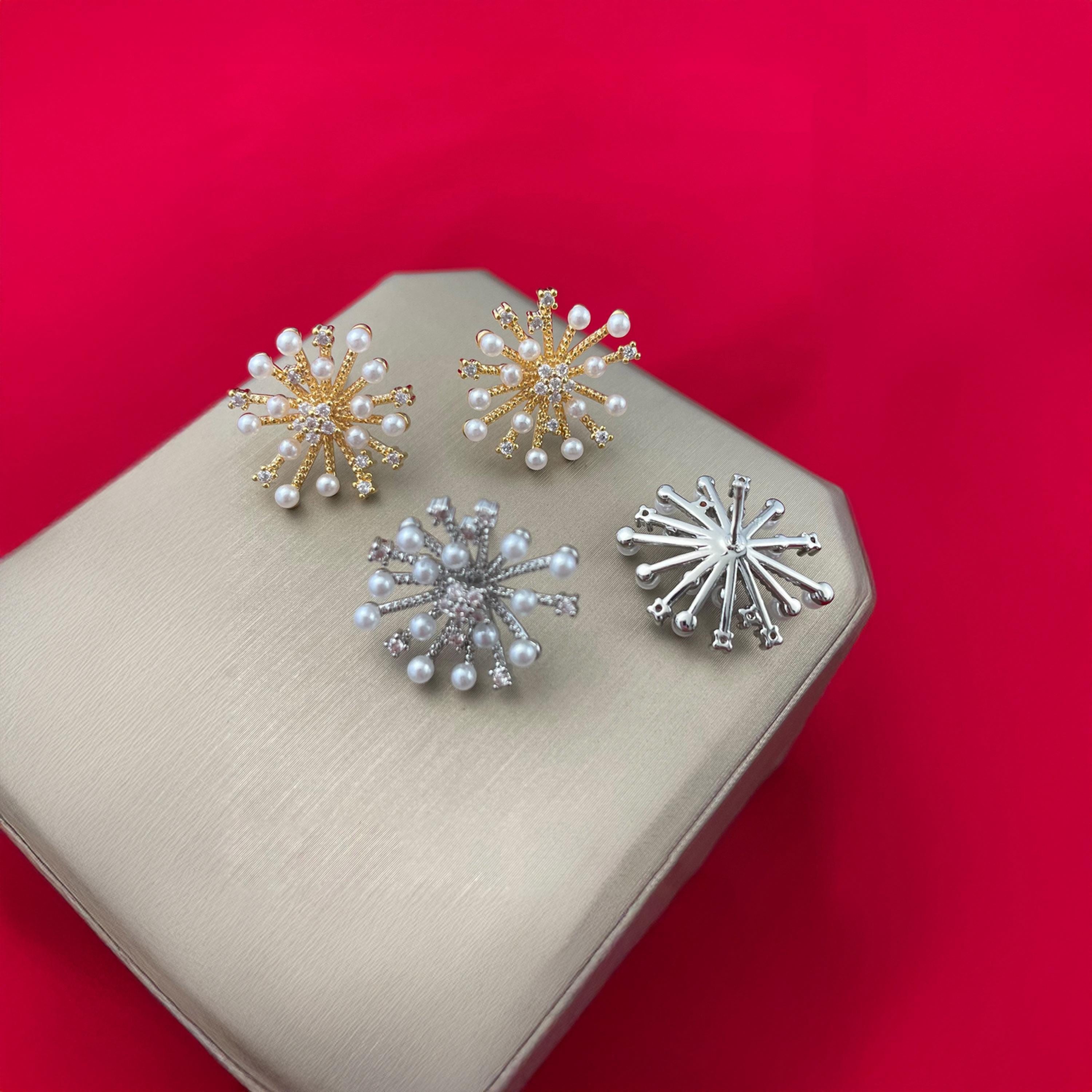تيك تو - أقراط ذهبية على شكل ألعاب نارية مع لؤلؤ صناعي-women-watchesandjewellery-jewellery-earrings-image-4