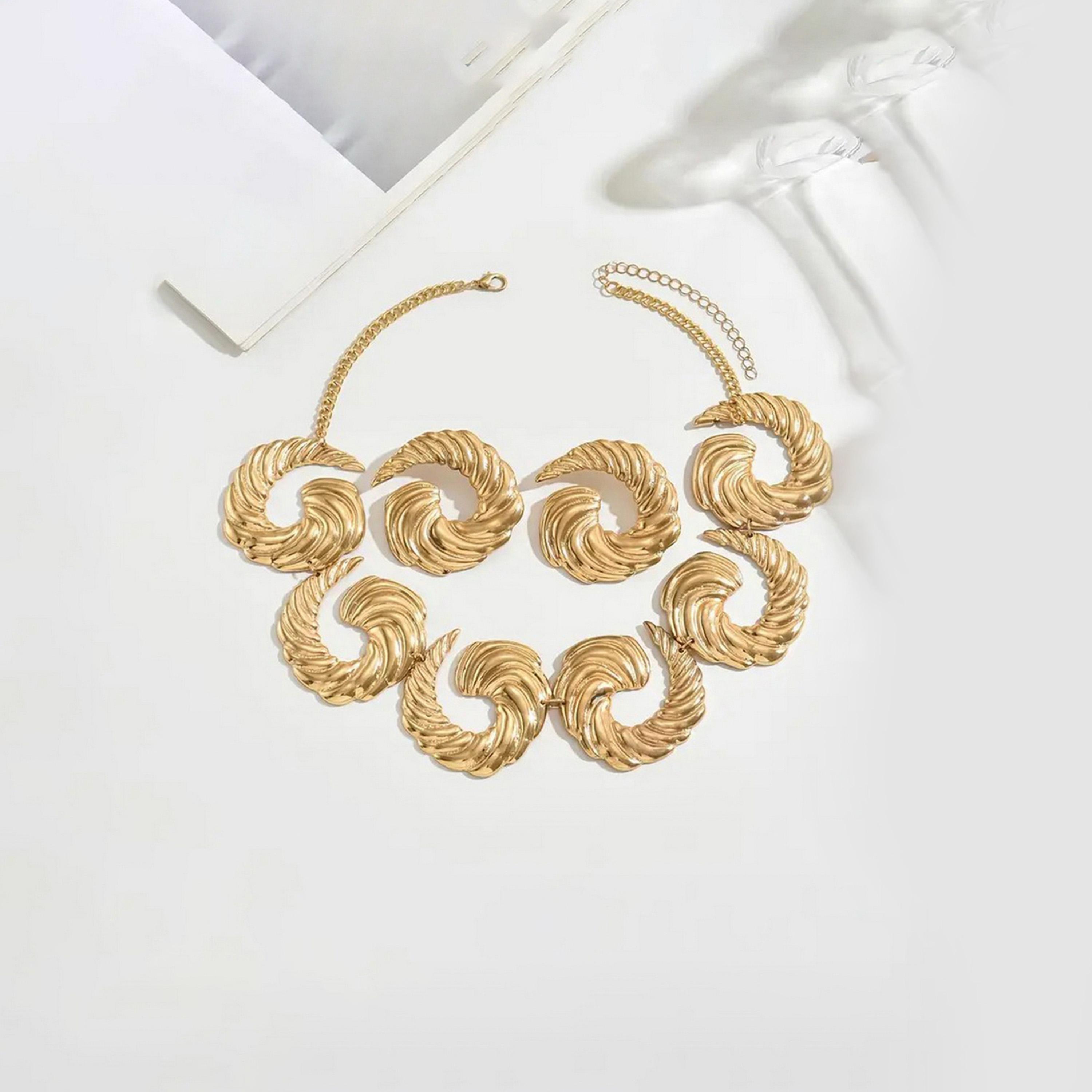 Take Two Women  Textured Statement Necklace and Earrings Jewelry Set-women-watchesandjewellery-jewellery-jewellerysets-image-1