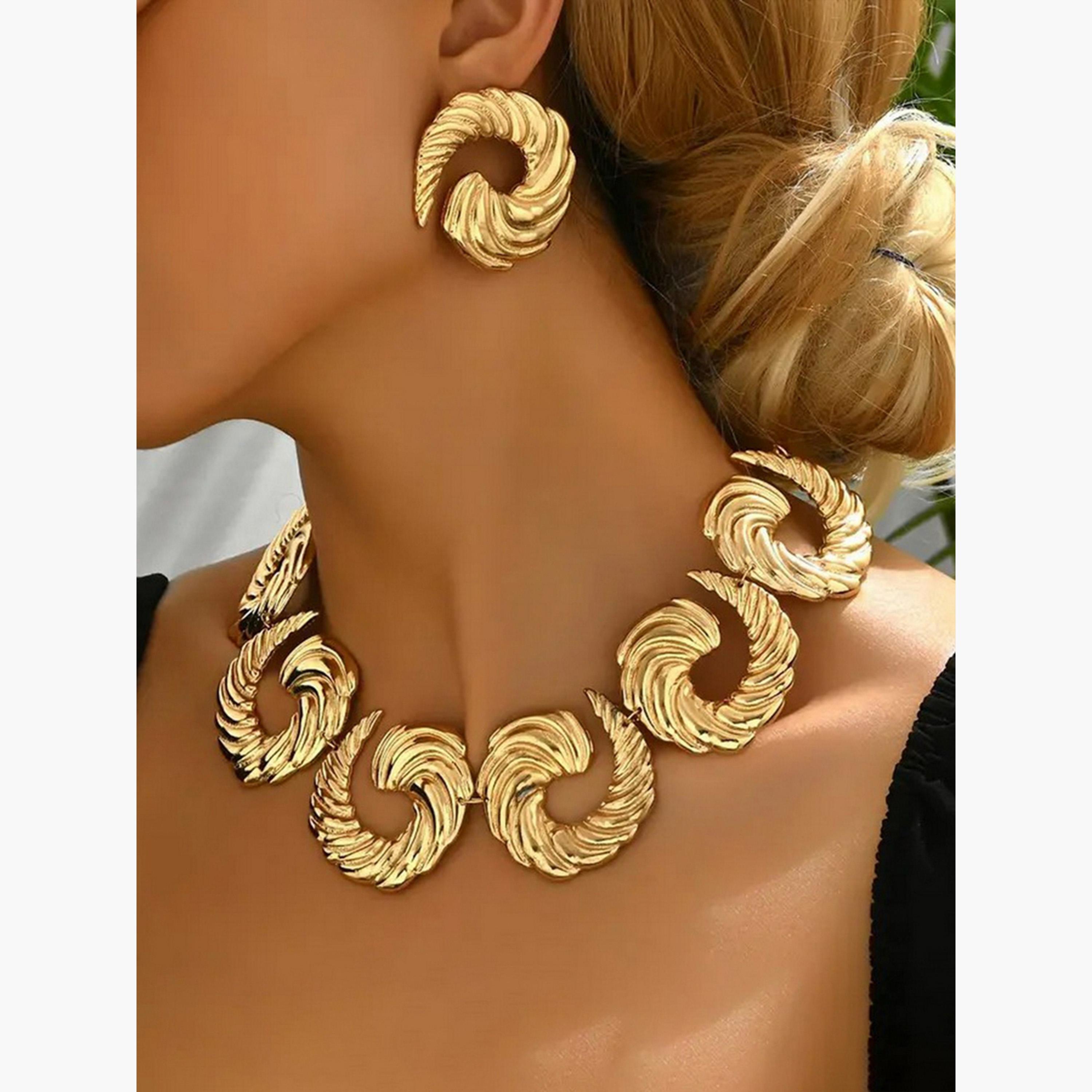 Take Two Women  Textured Statement Necklace and Earrings Jewelry Set-women-watchesandjewellery-jewellery-jewellerysets-image-2
