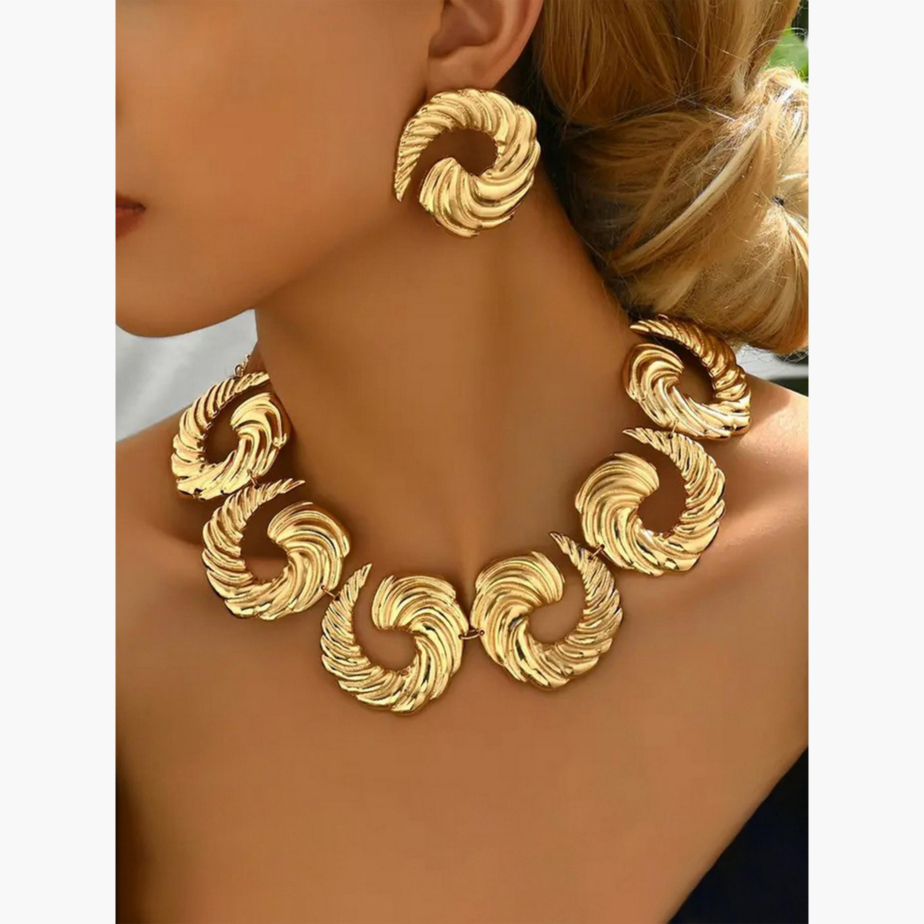 Take Two Women  Textured Statement Necklace and Earrings Jewelry Set-women-watchesandjewellery-jewellery-jewellerysets-image-4