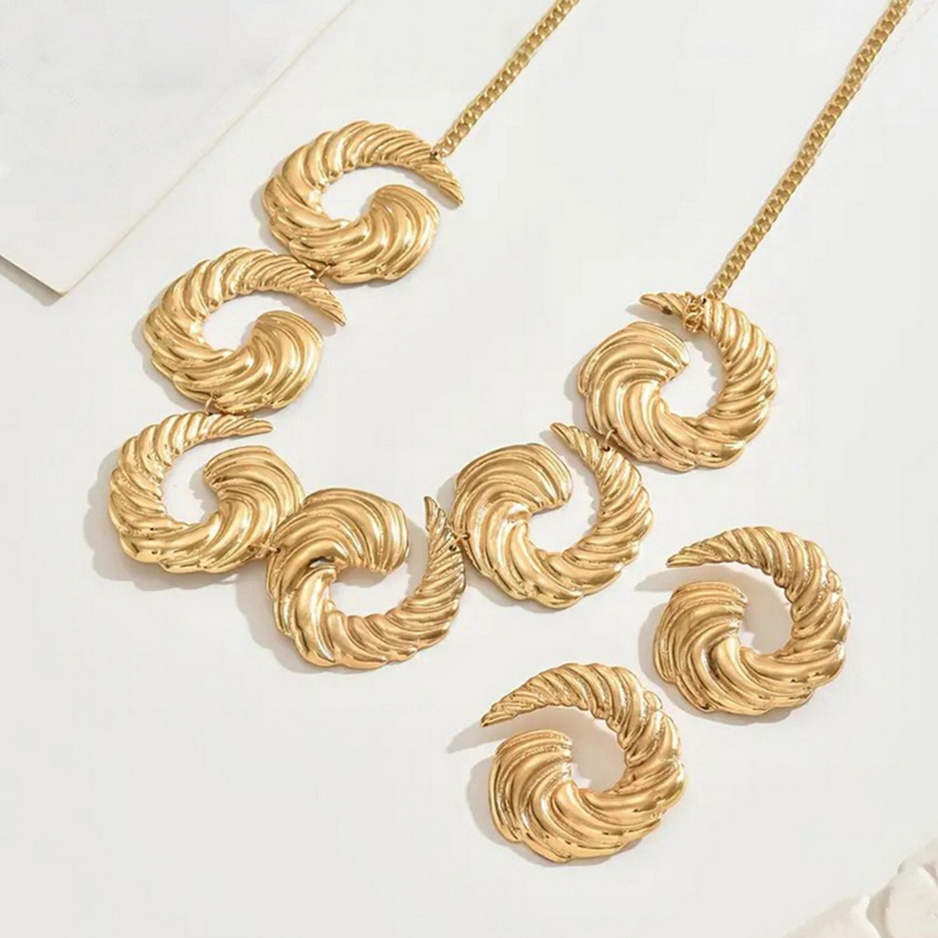 Take Two Women  Textured Statement Necklace and Earrings Jewelry Set-women-watchesandjewellery-jewellery-jewellerysets-image-5