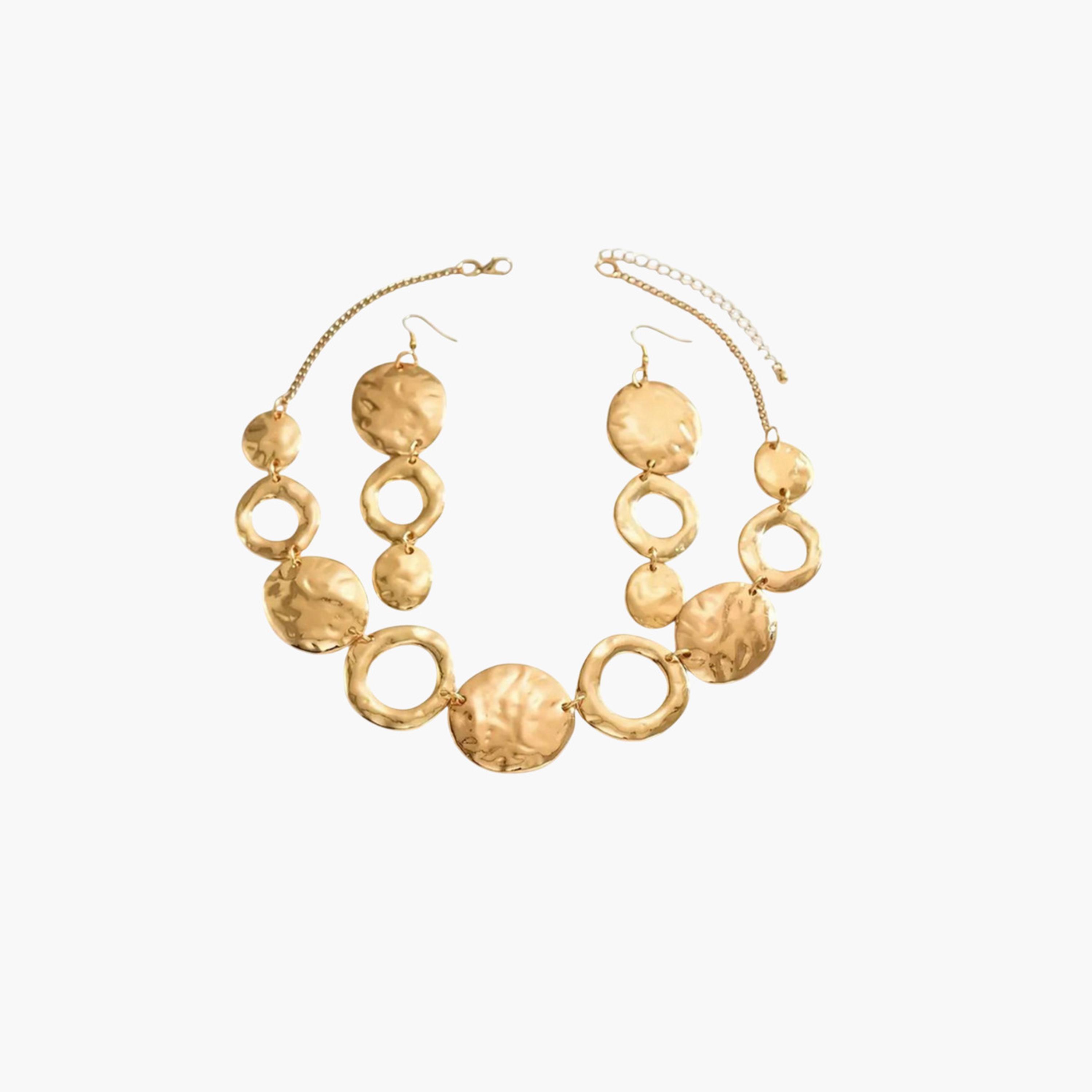 تيك تو - طقم مجوهرات قلادة وأقراط دائرية مجوفة-women-watchesandjewellery-jewellery-jewellerysets-image-1
